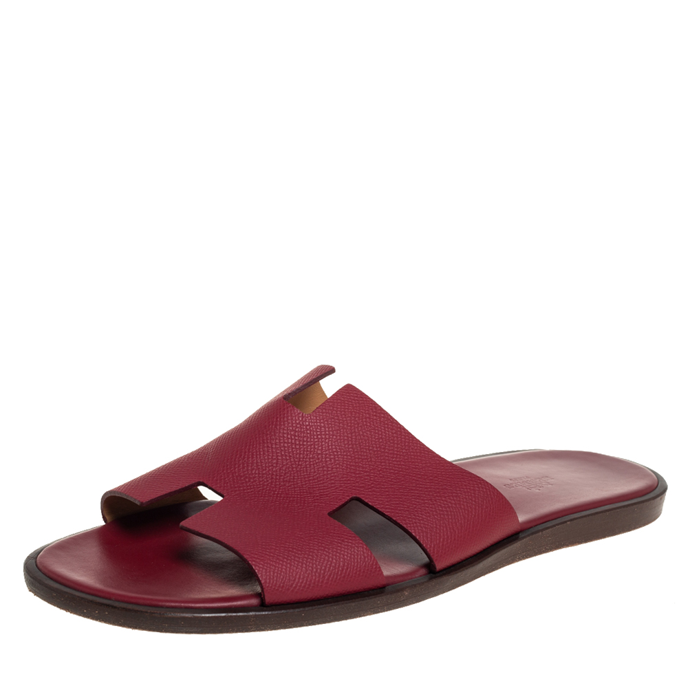 Hermes Red Leather Izmir Slide Sandals Size 45