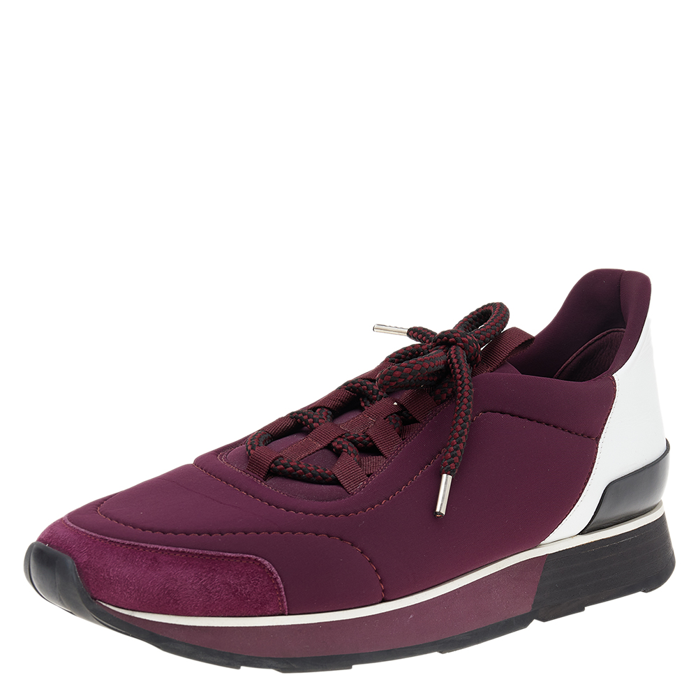 Hermes Burgundy Neoprene And Leather Miles Low Top Sneakers Size 41