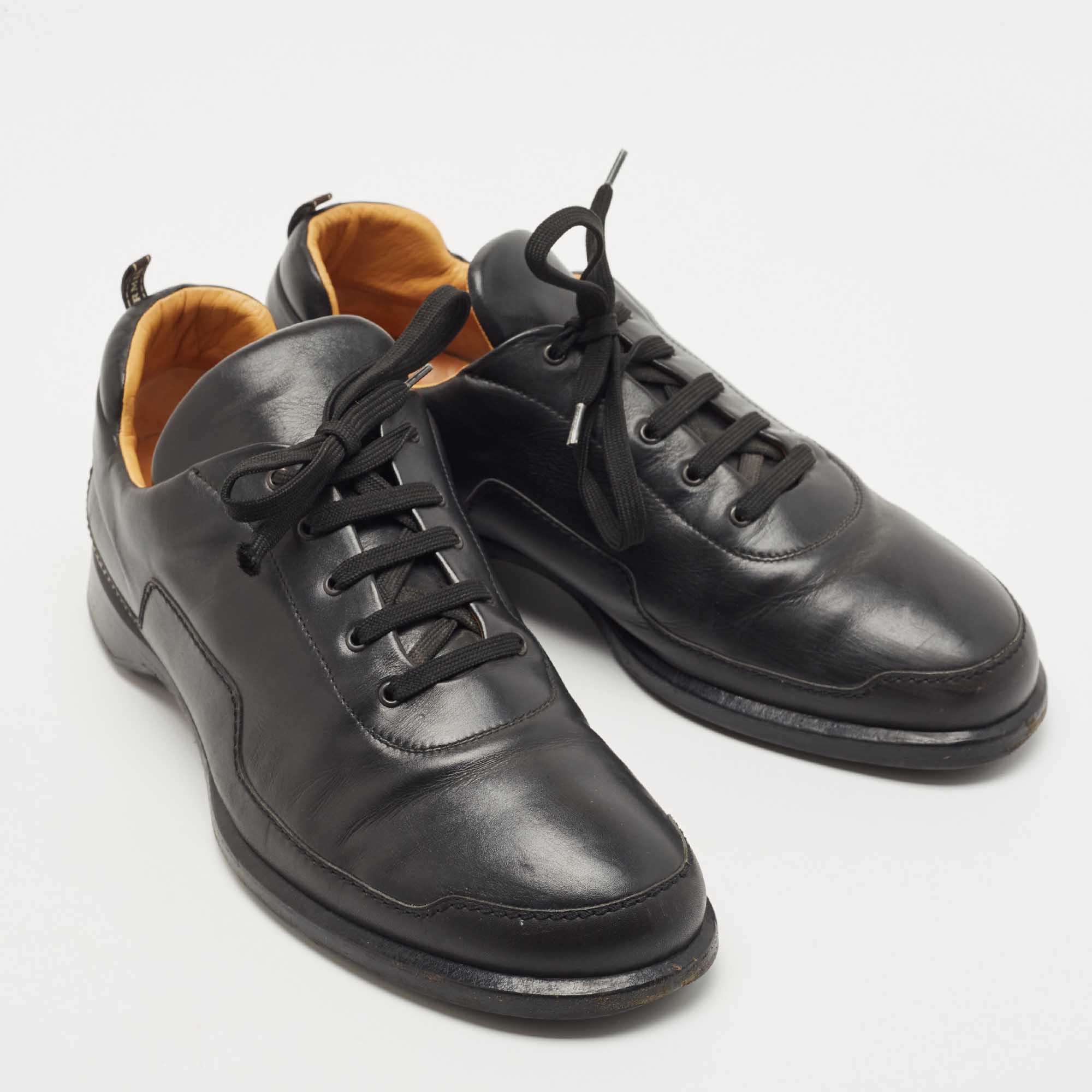 Hermes Black Leather Low Top Sneakers Size 45