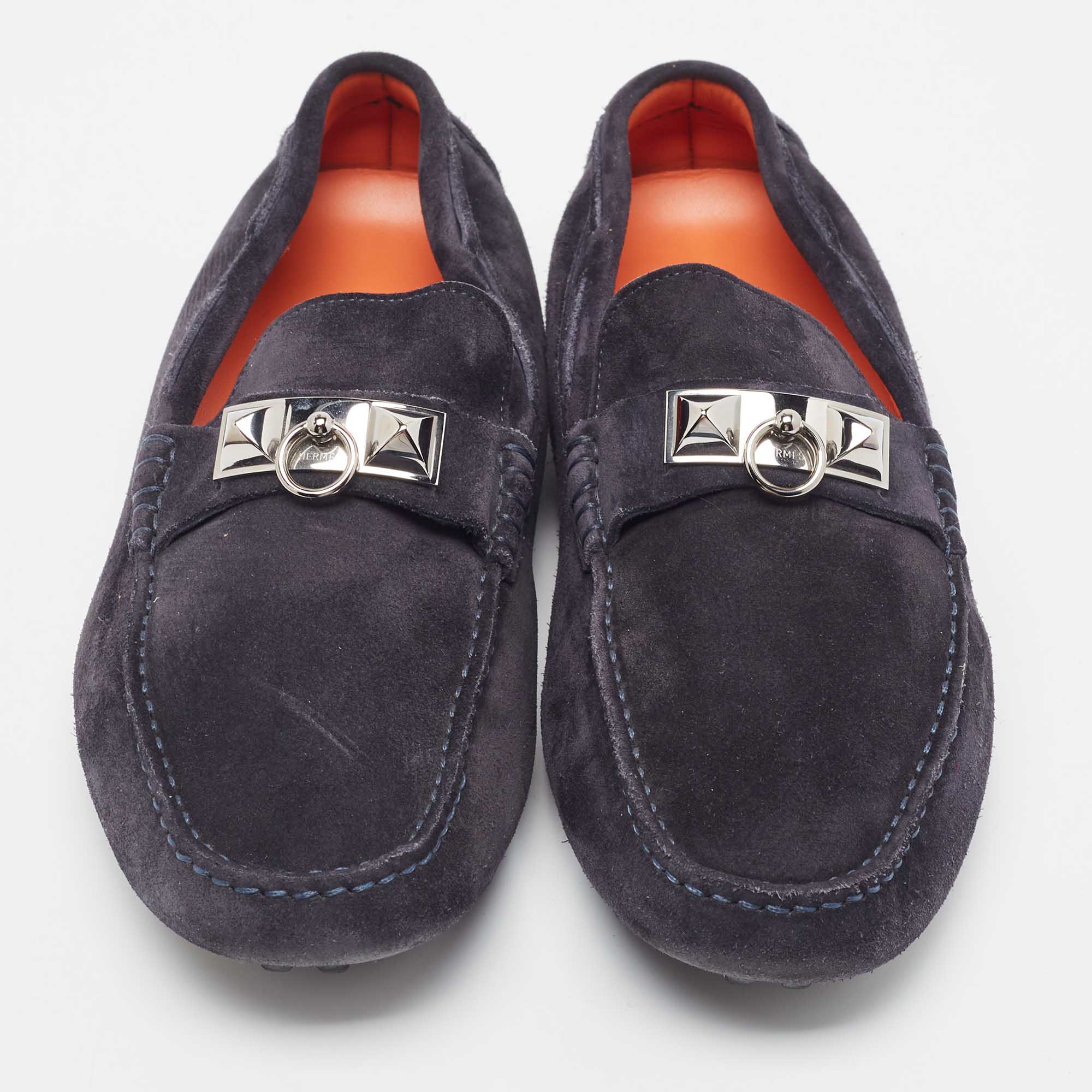 Hermes Navy Blue Suede Irving Loafers Size 41.5