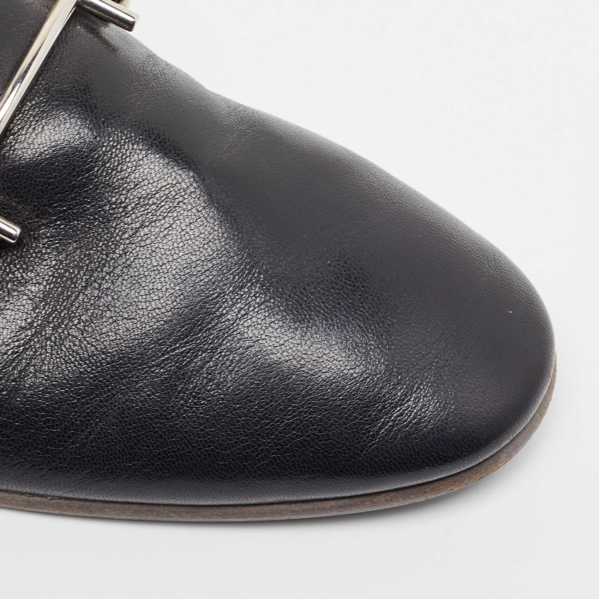 Hermes Black Leather Saga Loafers Size 46