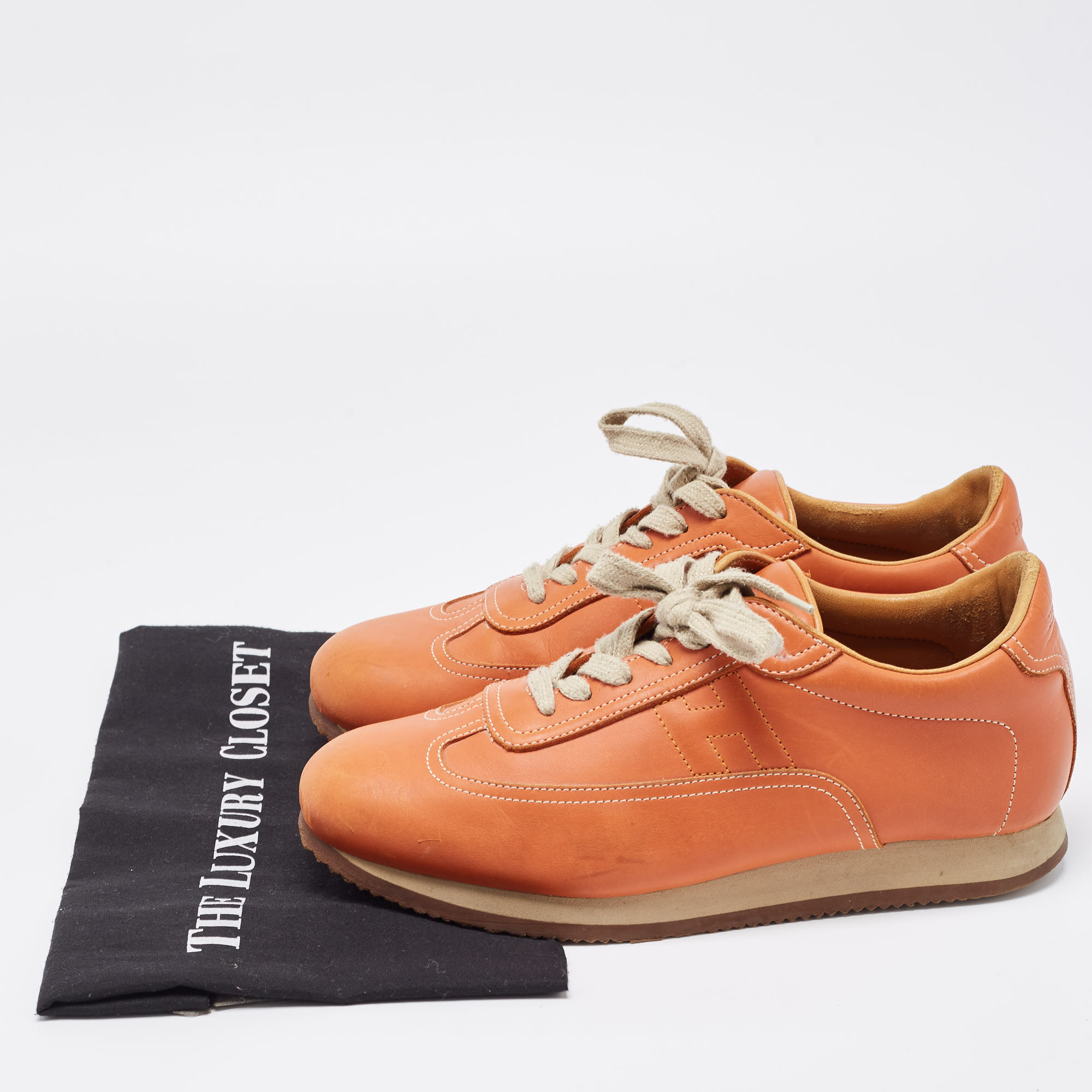 Hermes Orange Leather Quick Sneakers Size 42.5