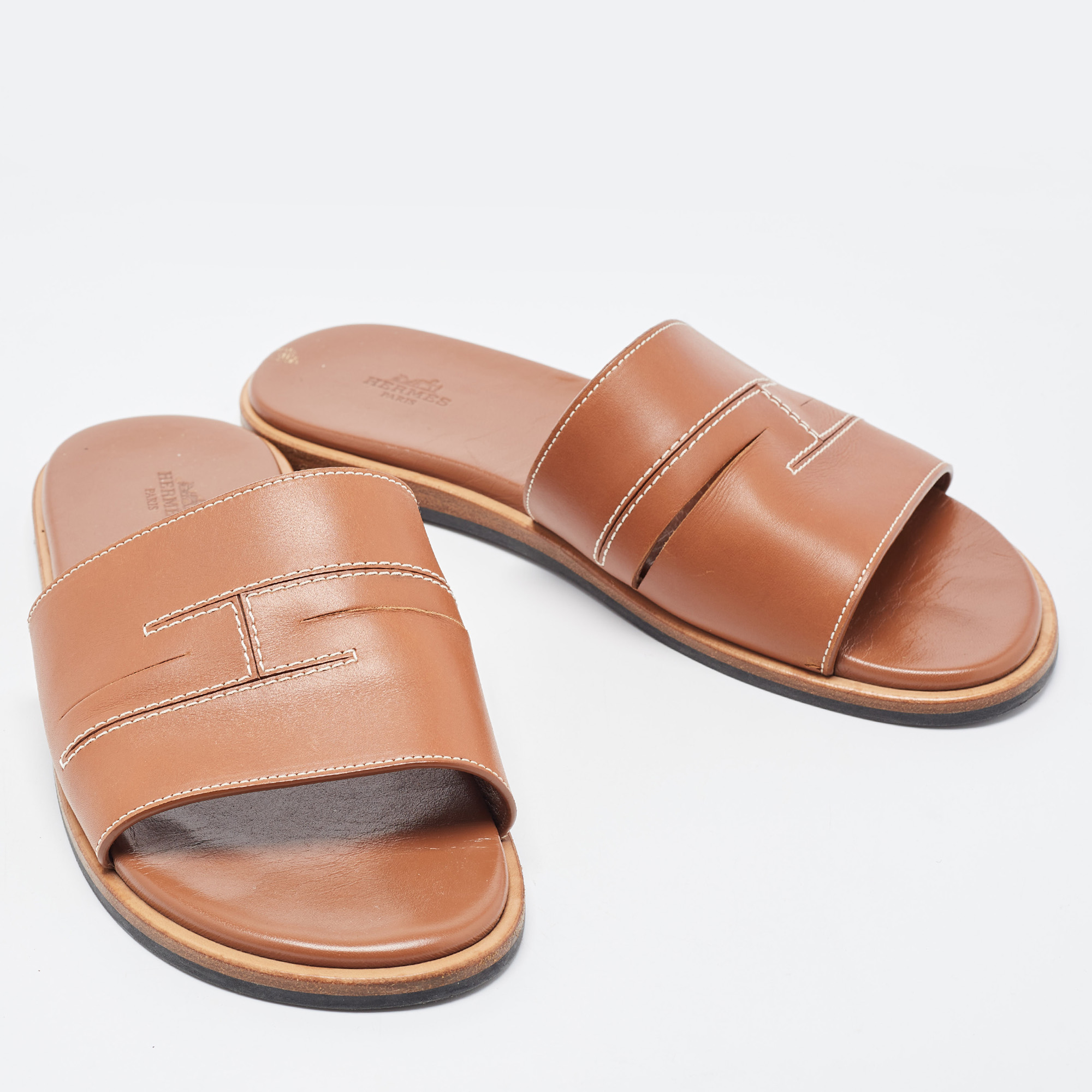 Hermes Tan Leather Slides Size 41
