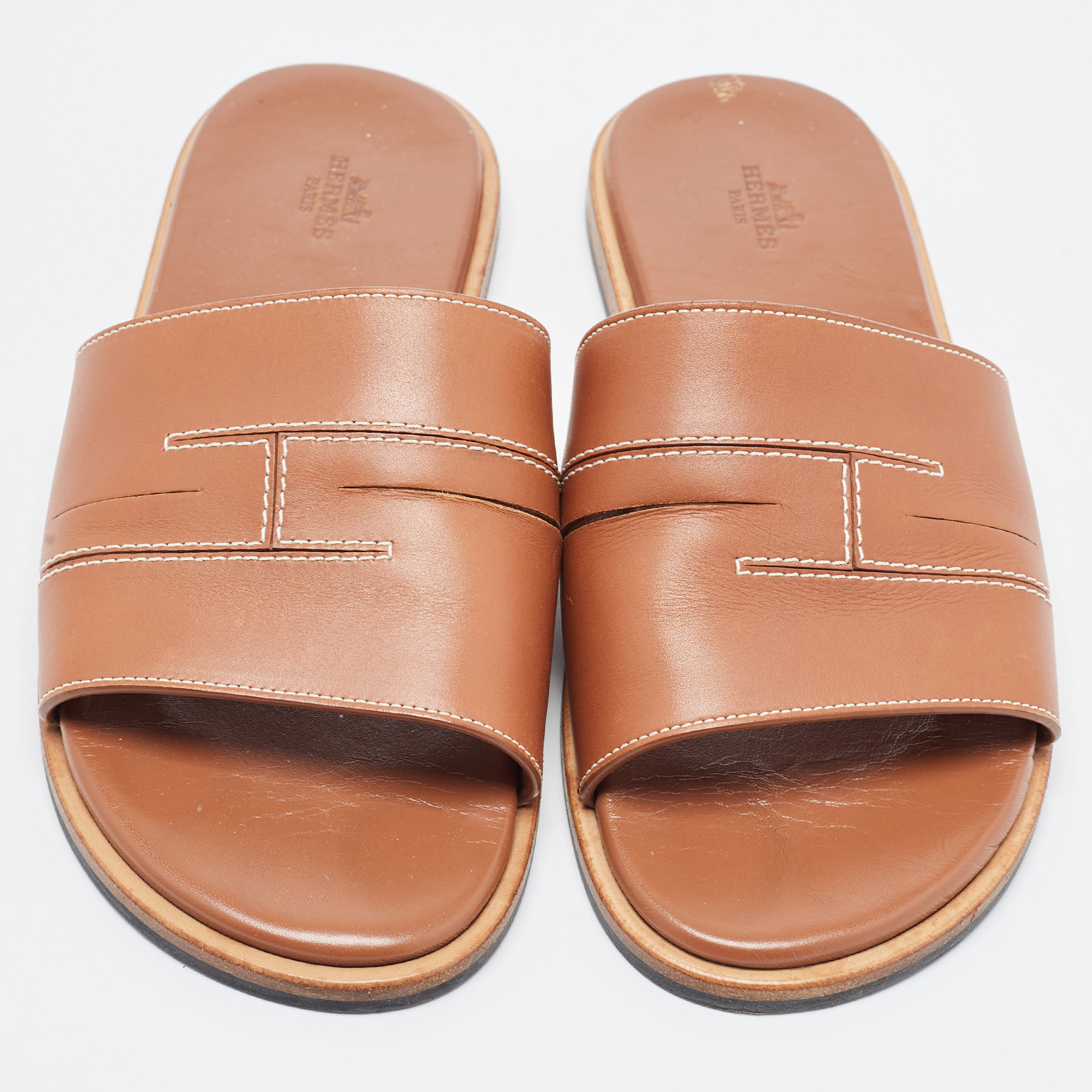 Hermes Tan Leather Slides Size 41