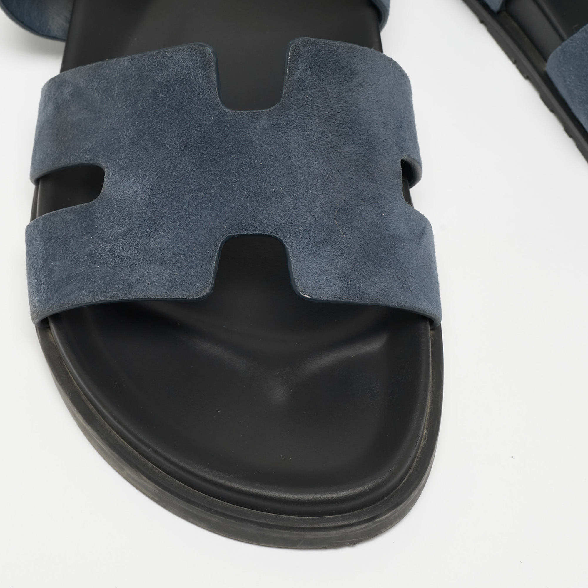 Hermes Navy Blue Suede Genius Flat Sandals Size 43
