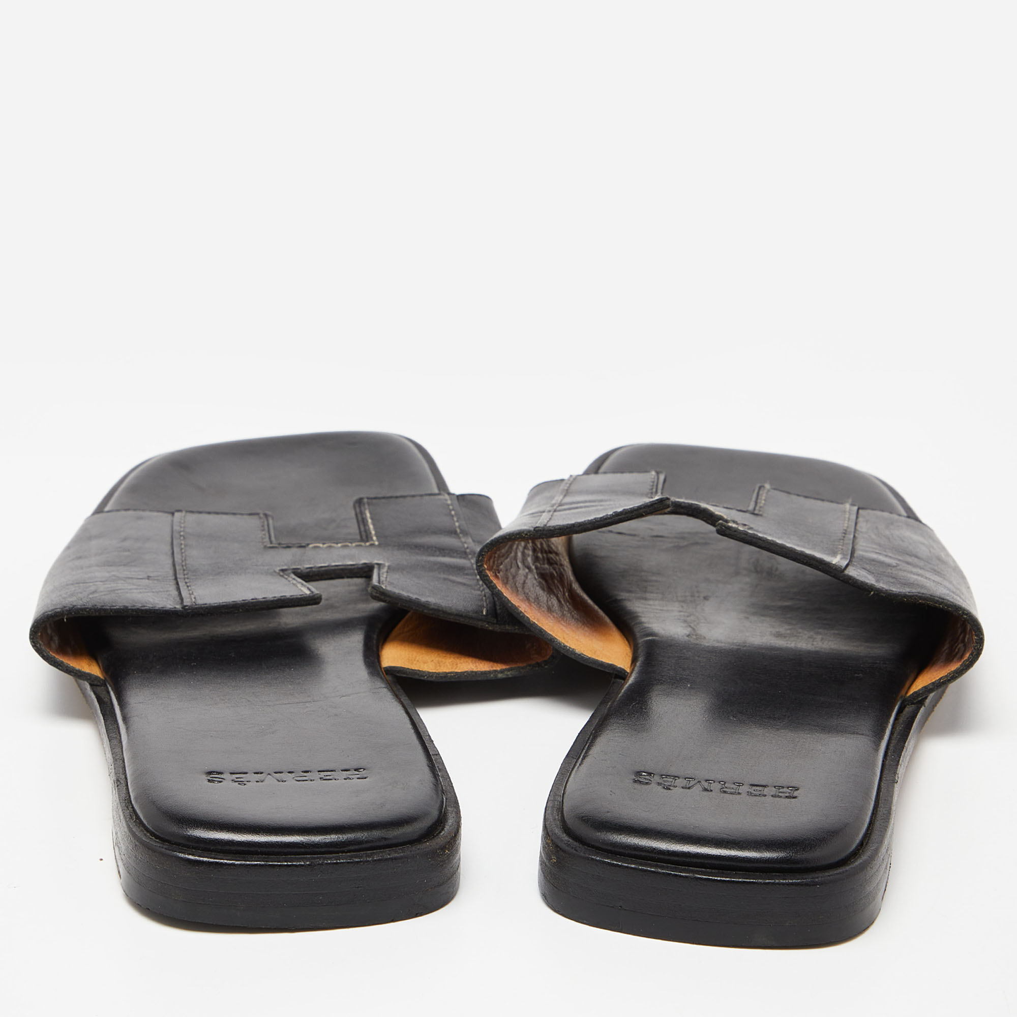 Hermes Black Leather Slides Size 40
