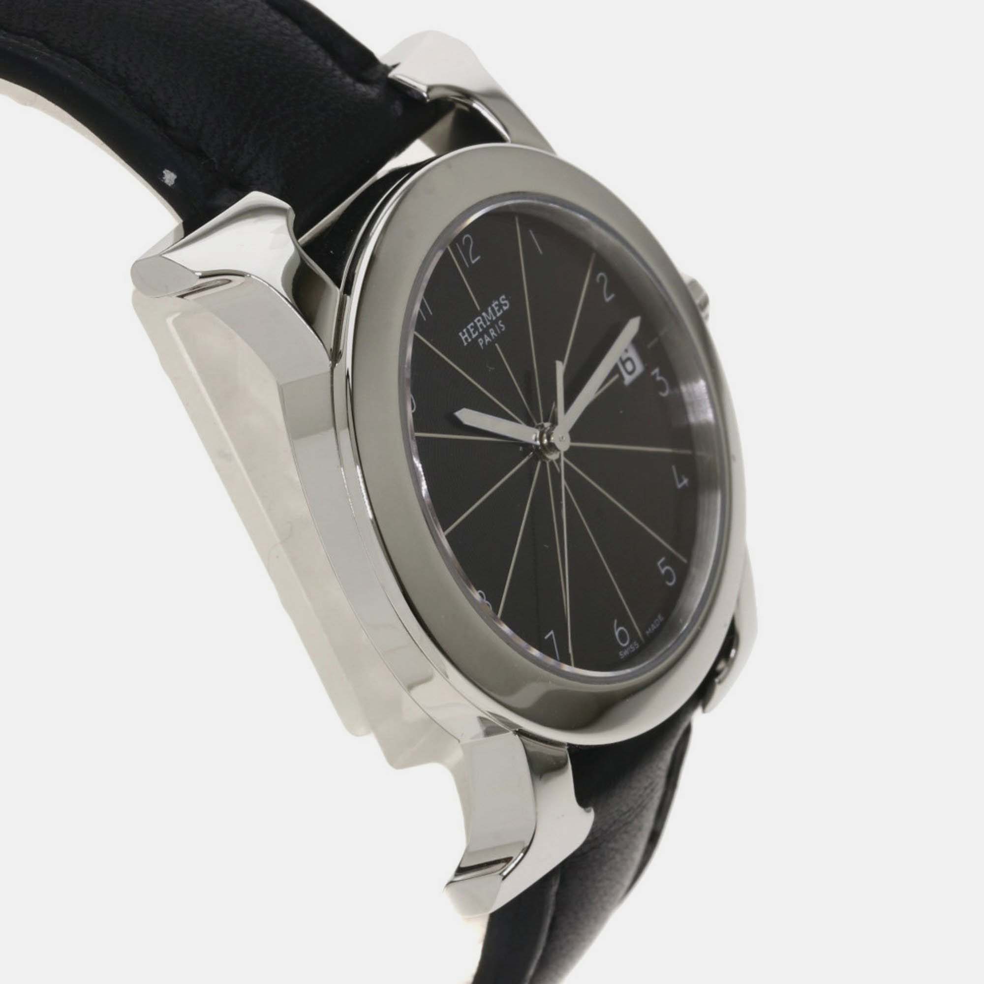 Hermes Black Stainless Steel Heure H HR1.510 Quartz Men's Wristwatch 31 Mm