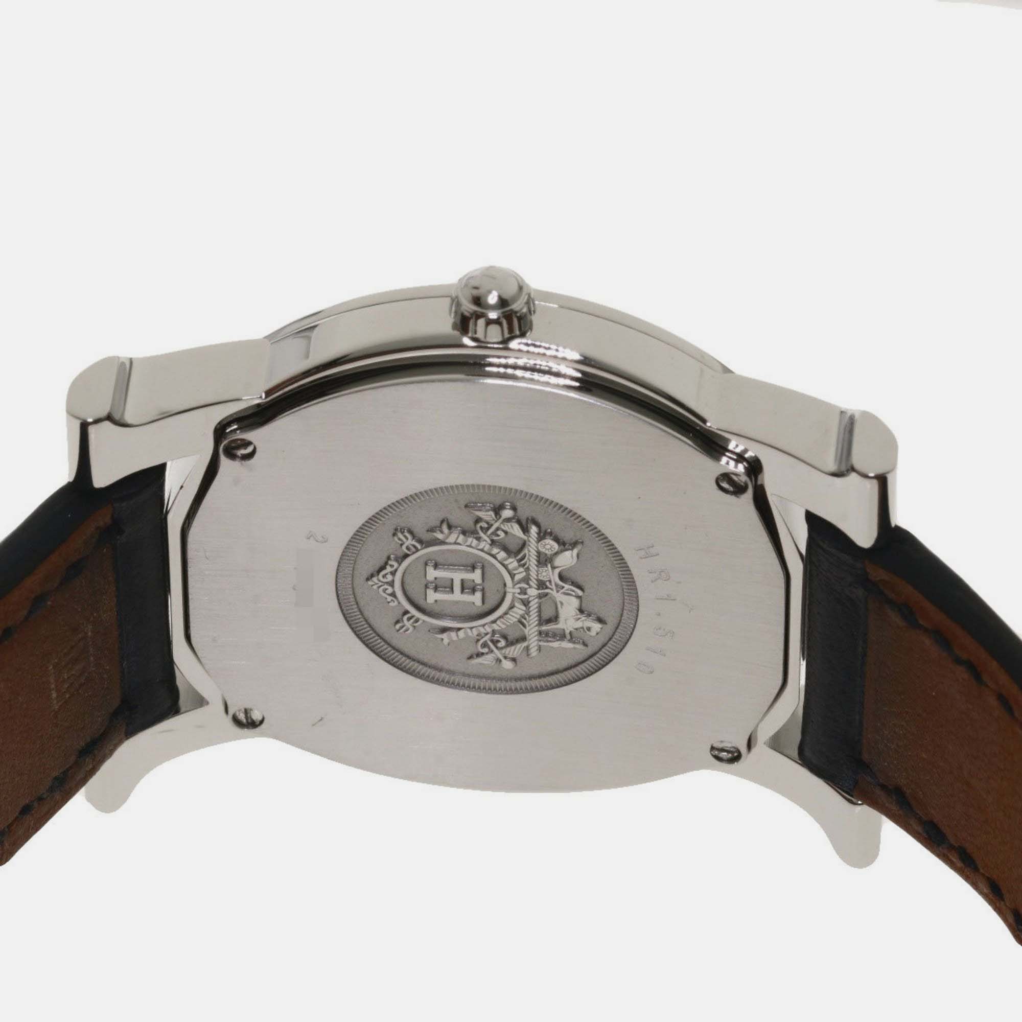 Hermes Black Stainless Steel Heure H HR1.510 Quartz Men's Wristwatch 31 Mm