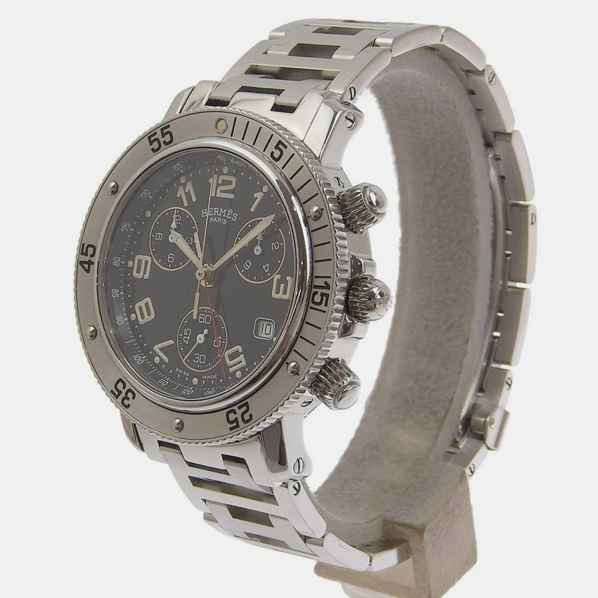 Hermes Black Stainless Steel Clipper Diver CL2.910 Quartz Men's Wristwatch 40 Mm