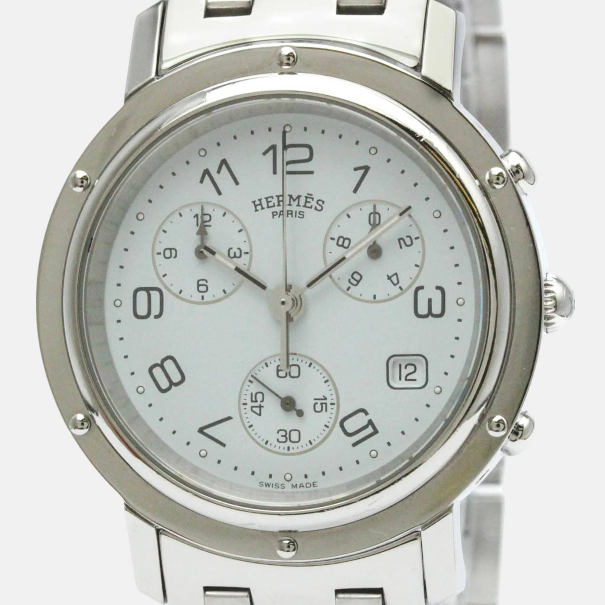 Hermes white stainless steel clipper cl1.910 quartz men's wristwatch 38 mm