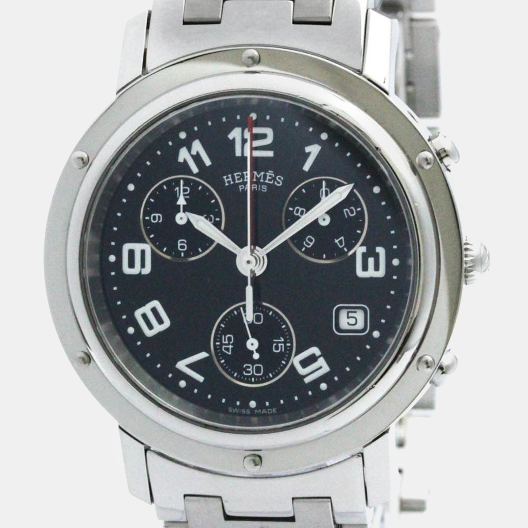 Hermes black stainless steel clipper  quartz men's wristwatch 38 mm