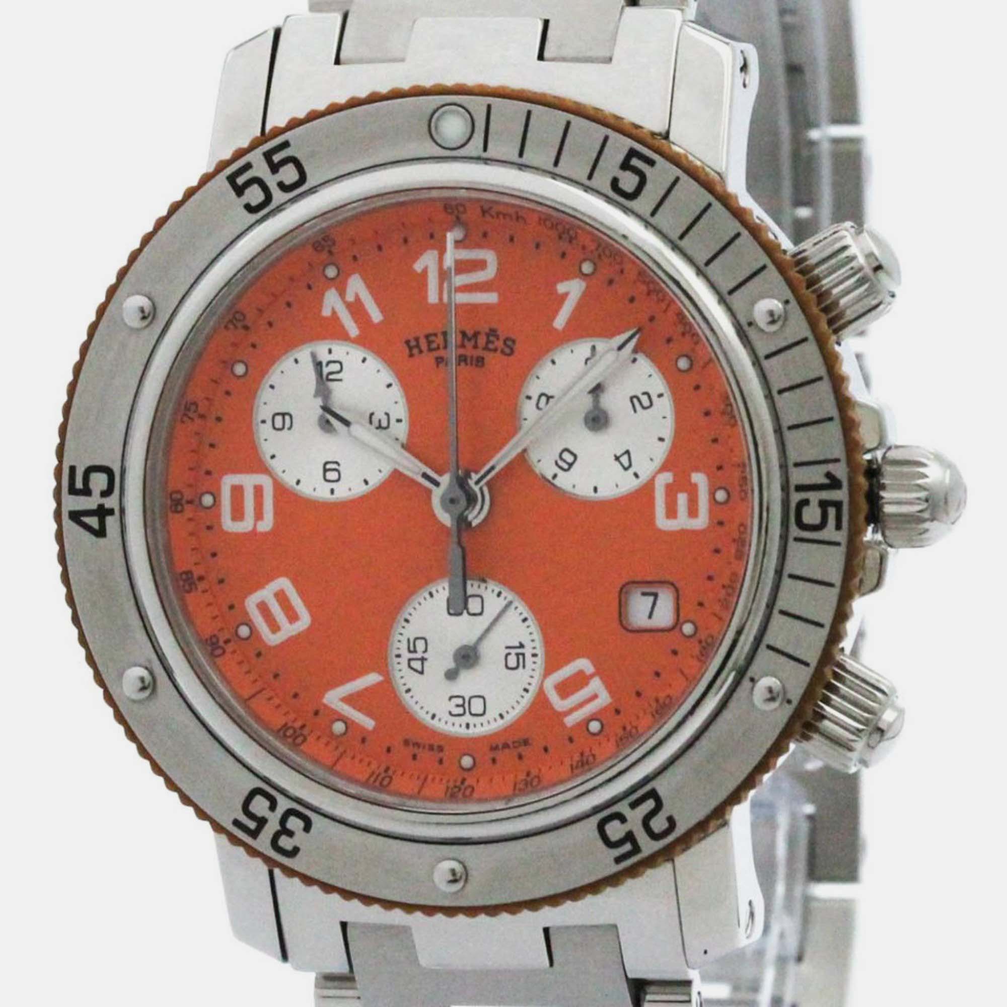 Hermes orange stainless steel clipper cl2.916 quartz men's wristwatch 40 mm
