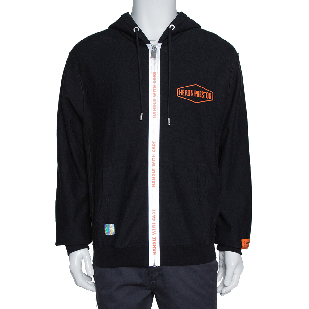 Image of Heron Preston Black Knit Handle Zip Hoodie S