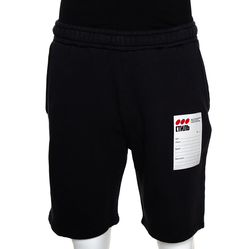 Image of Heron Preston Black Cotton Knit Elasticized Waist Shorts M