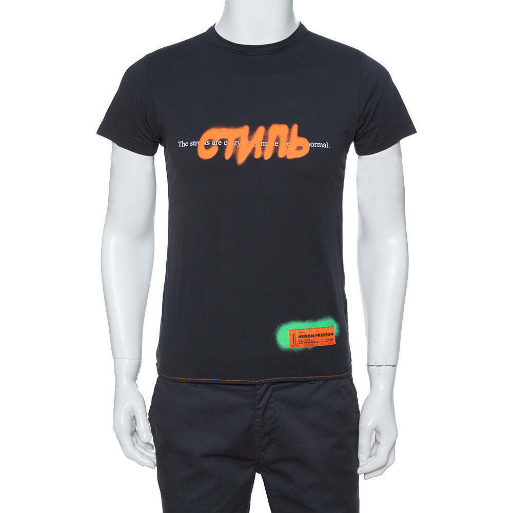 Image of Heron Preston Black CTNMB Spray Paint Cotton Crew Neck T-Shirt XS