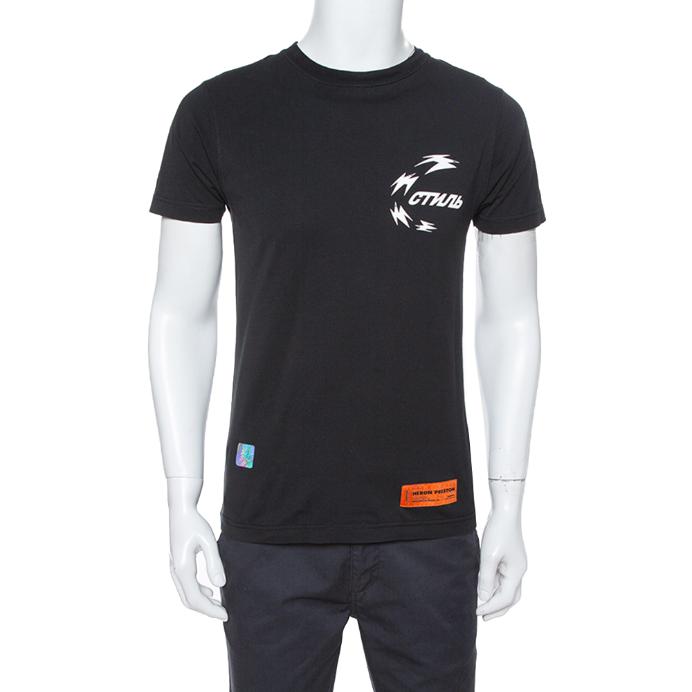 Image of Heron Preston Black Chinese Heron Print Cotton T-Shirt XS