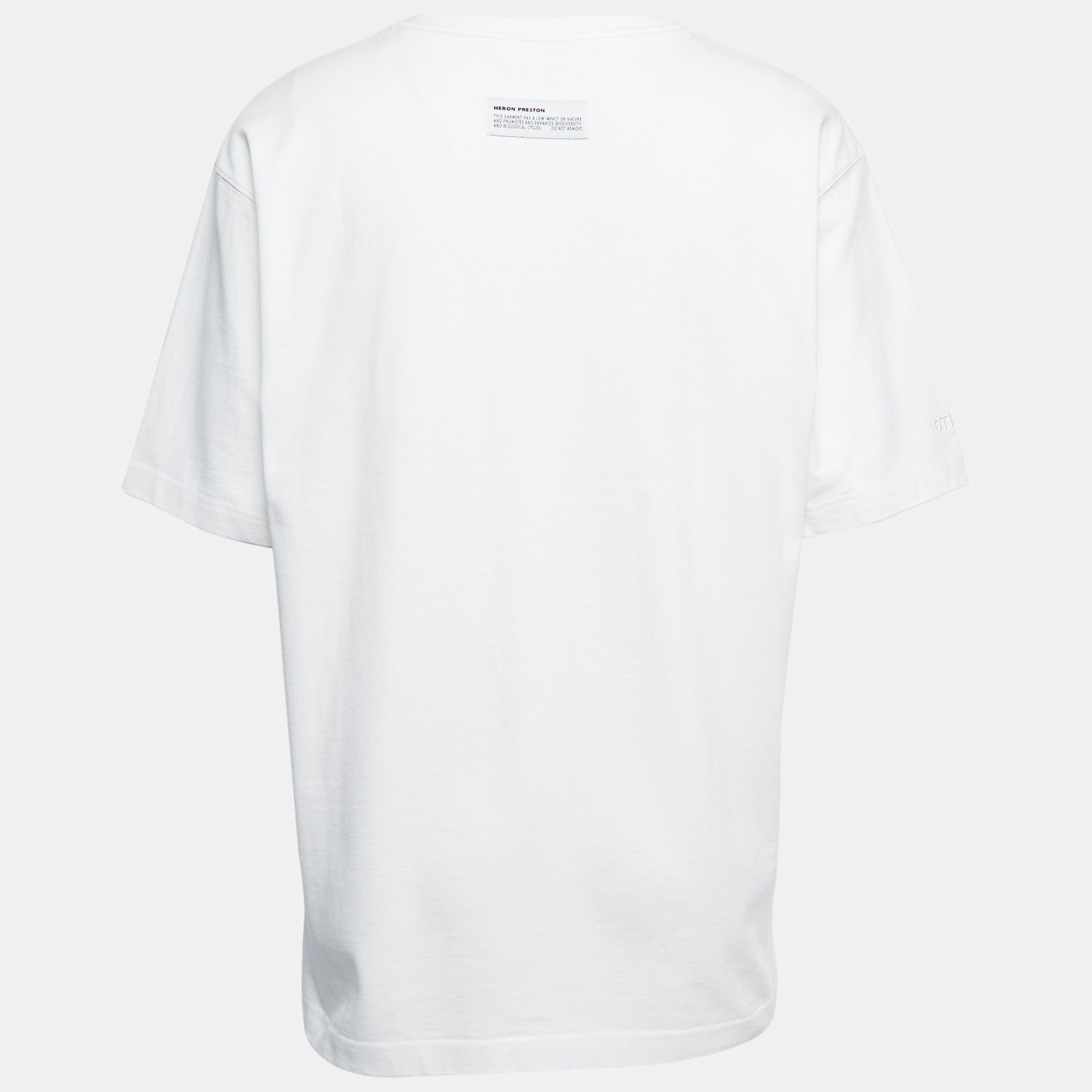 

Heron Preston White Herons Print Cotton Crew Neck Oversized T-Shirt