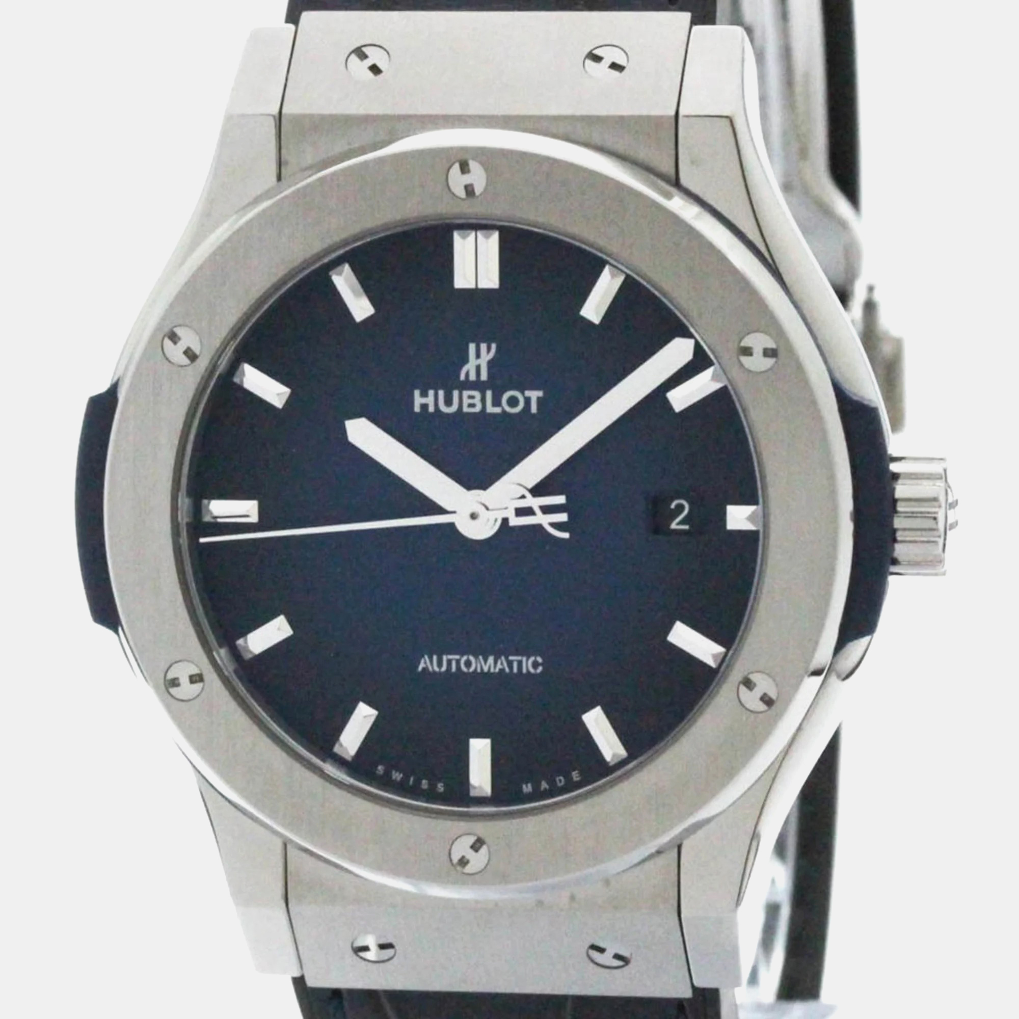 Hublot blue titanium classic fusion automatic men's wristwatch 42 mm