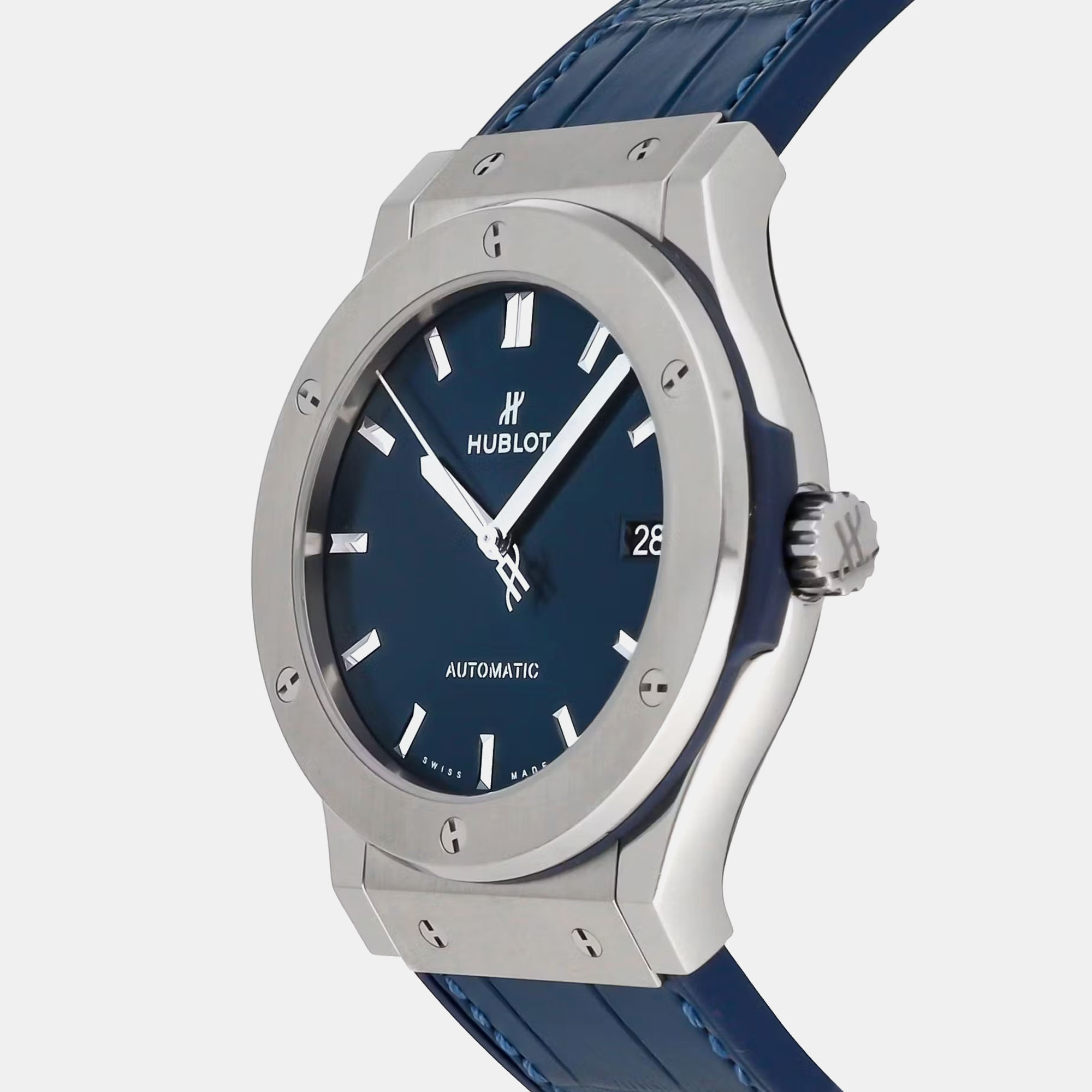 Hublot Blue Stainless Steel Classic Fusion 511.NX.7170.LR Automatic Men's Wristwatch 42 Mm