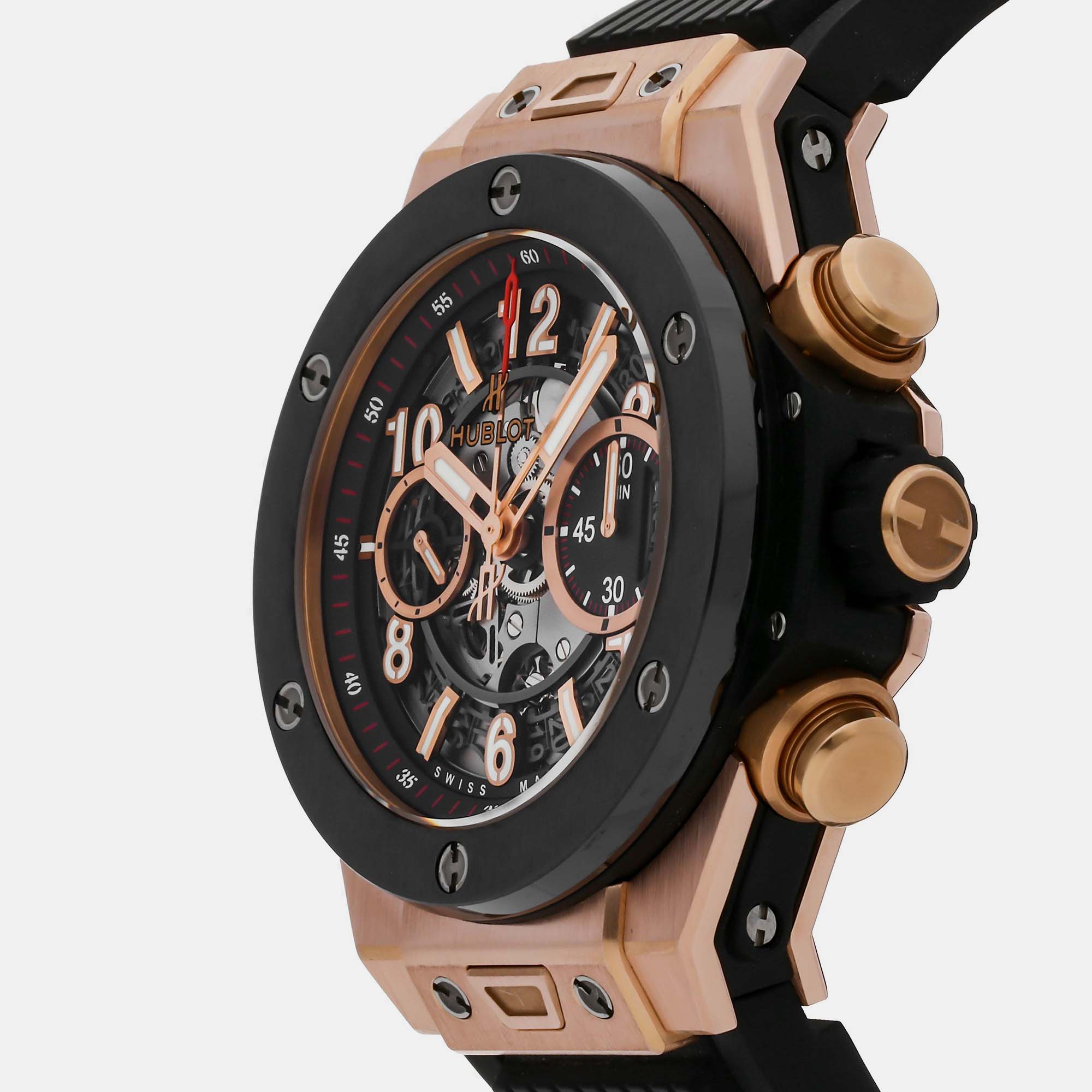 Hublot Skeleton 18k Rose Gold Big Bang Unico 411.OM.1180.RX Automatic Men's Wristwatch 45 Mm