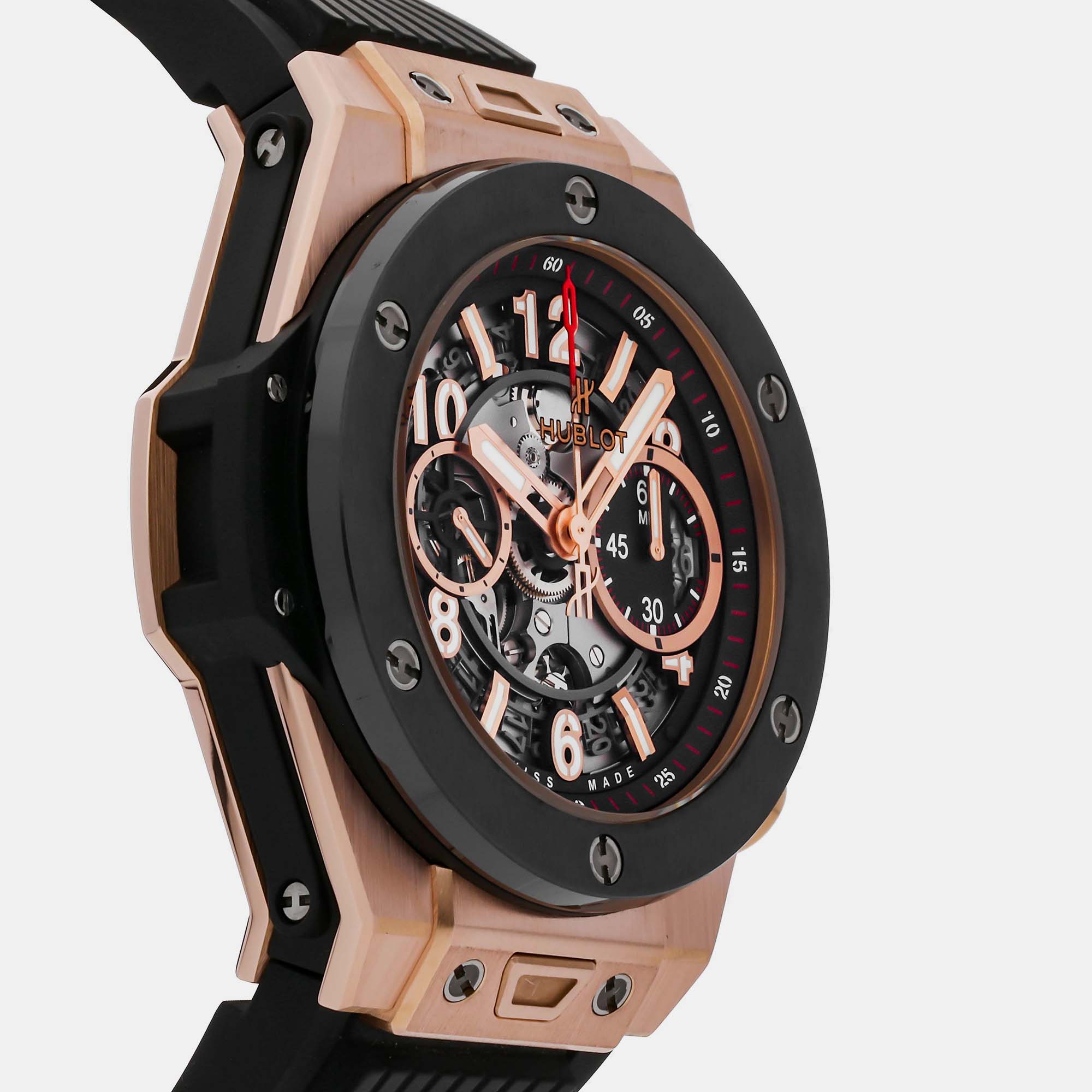 Hublot Skeleton 18k Rose Gold Big Bang Unico 411.OM.1180.RX Automatic Men's Wristwatch 45 Mm