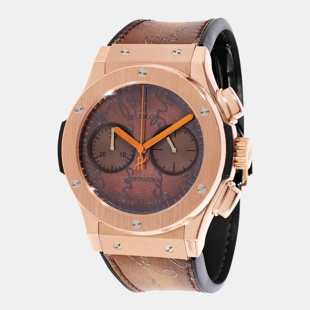 Hublot Brown 18K Rose Gold Berluti Scritto King Gold 521.OX.0500.VR.BER17 Men's Wristwatch 45 Mm