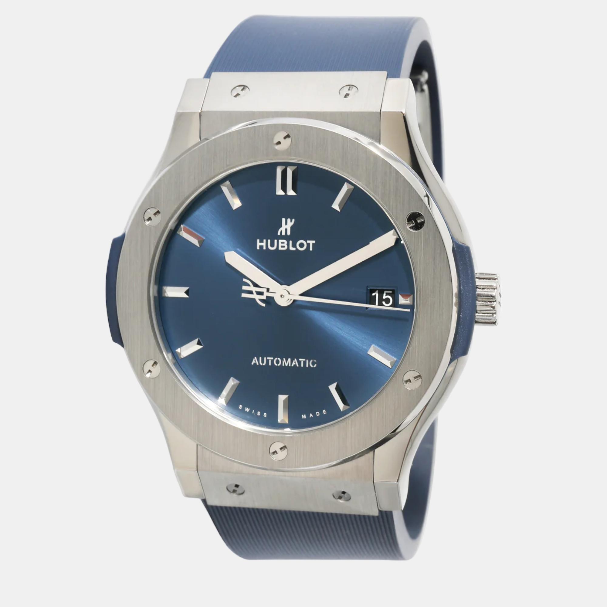 Hublot Blue Titanium Classic Fusion 511.NX.7170.RX Men's Wristwatch 45 Mm