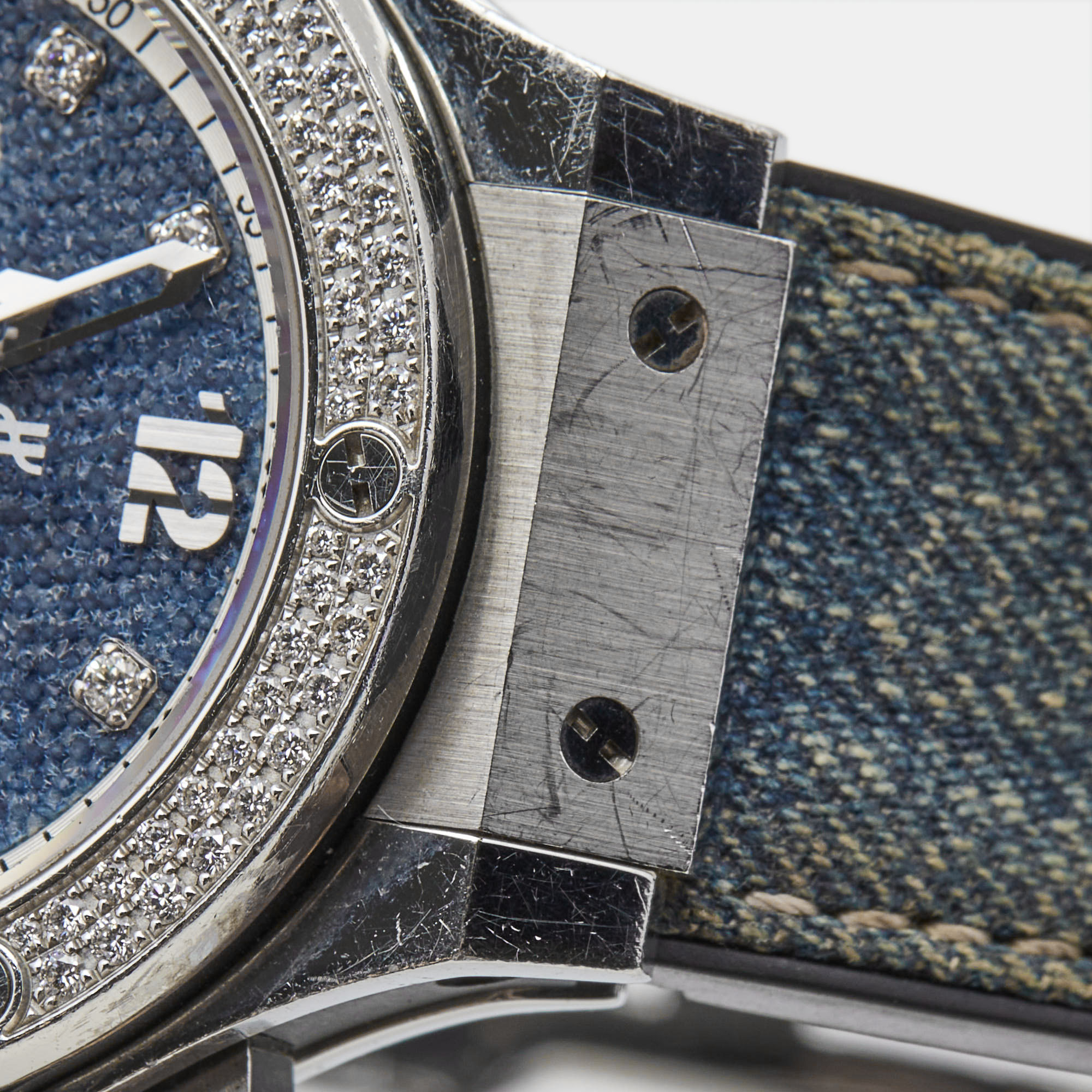 Hublot Blue Stainless Steel Diamond Fabric Rubber Limited Edition Big Bang Jeans 341.SX.2710.NR.1104.JEANS Men's Wristwatch 41 Mm