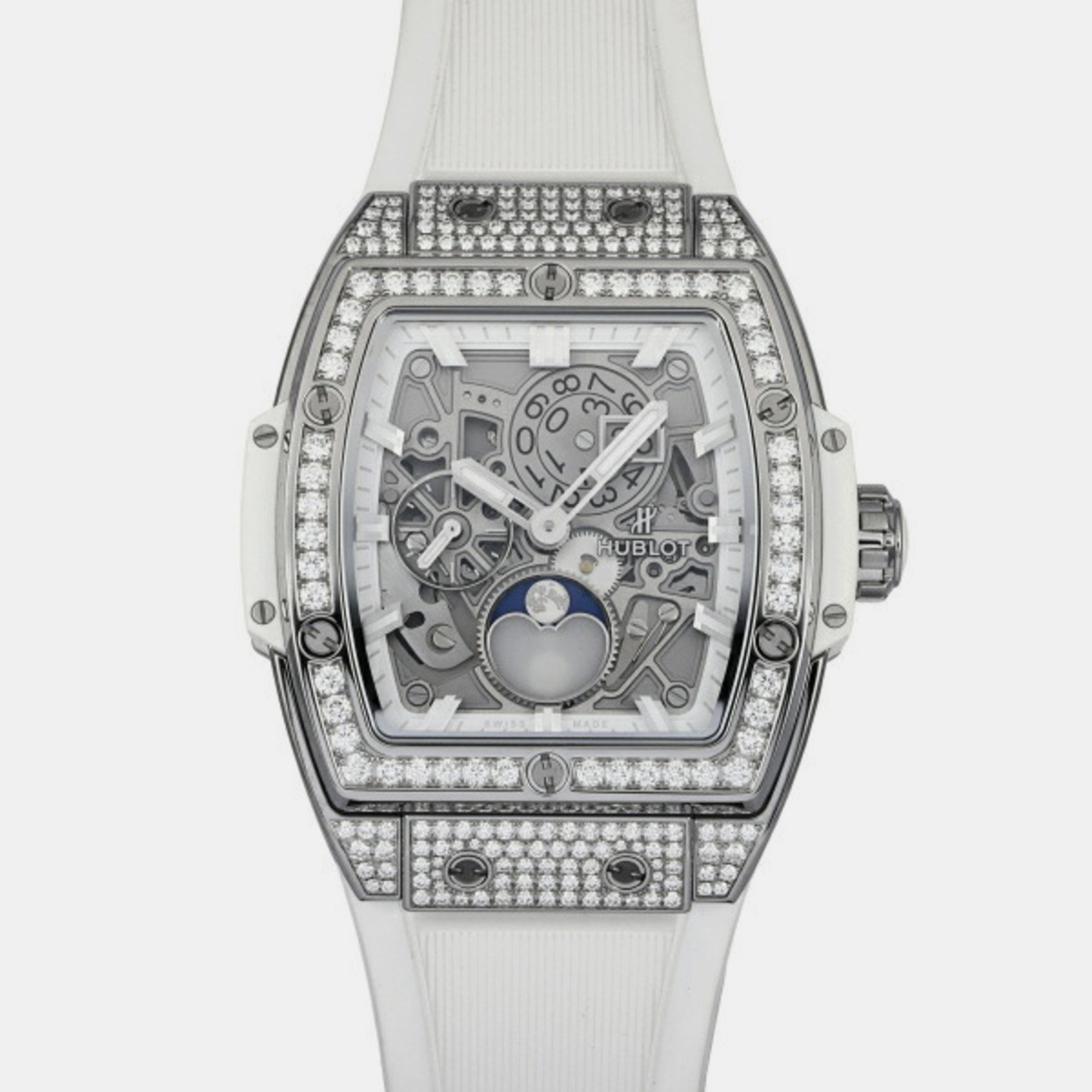 Hublot Silver Diamond Titanium Big Bang 647.NE.2070.RW.1604 Automatic Men's Wristwatch 42 Mm