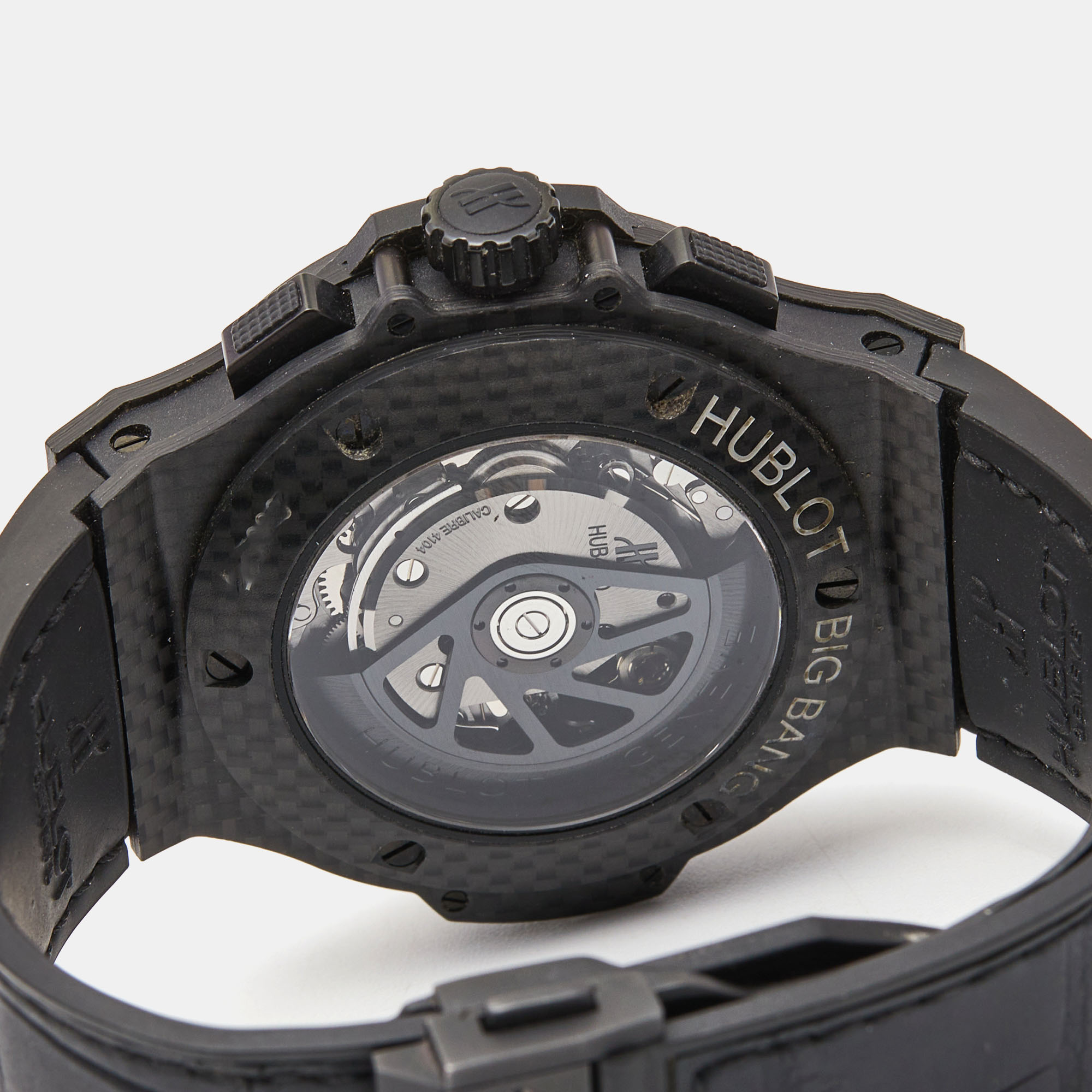 Hublot Black Carbon Fiber Rubber Alligator Leather Big Bang 301.QX.1740.GR Men's Wristwatch 44 Mm