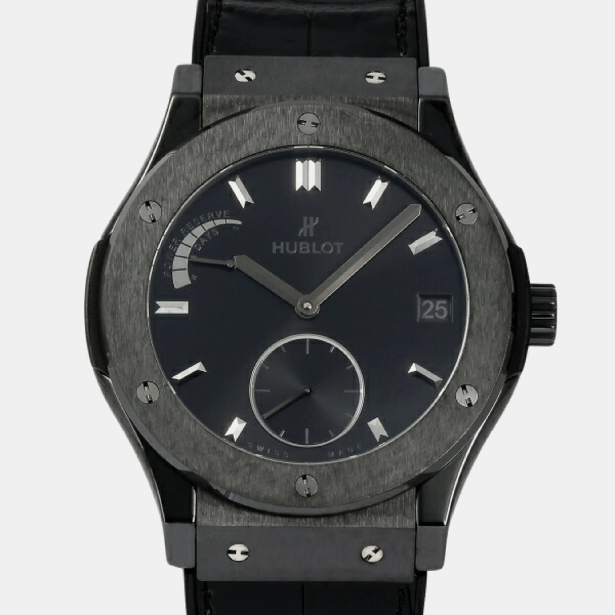 Hublot black ceramic classic fusion 516.cm.1440.lr manual winding men's wristwatch 45 mm