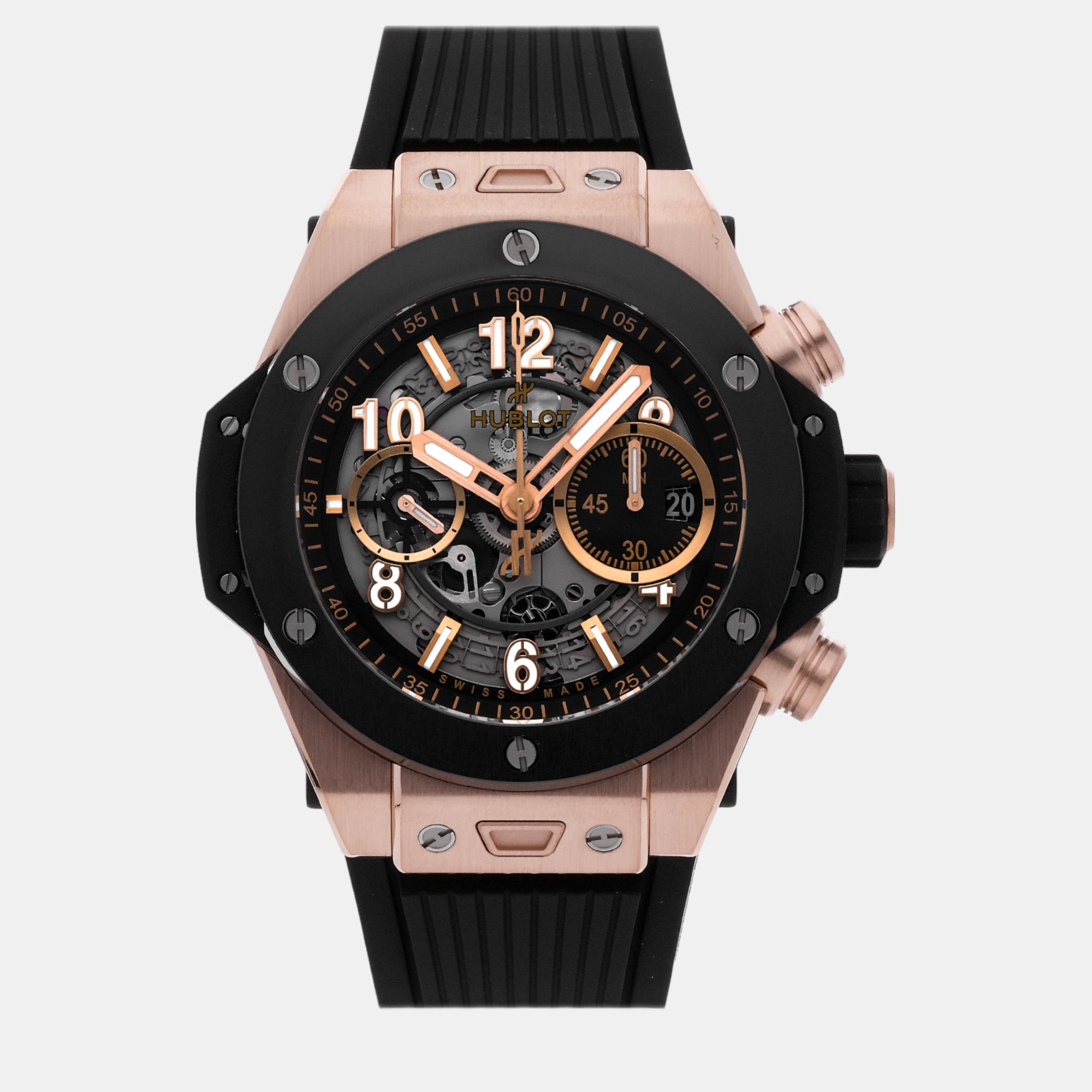 Hublot skeleton 18k rose gold big bang 421.om.1180.rx automatic men's wristwatch 44 mm