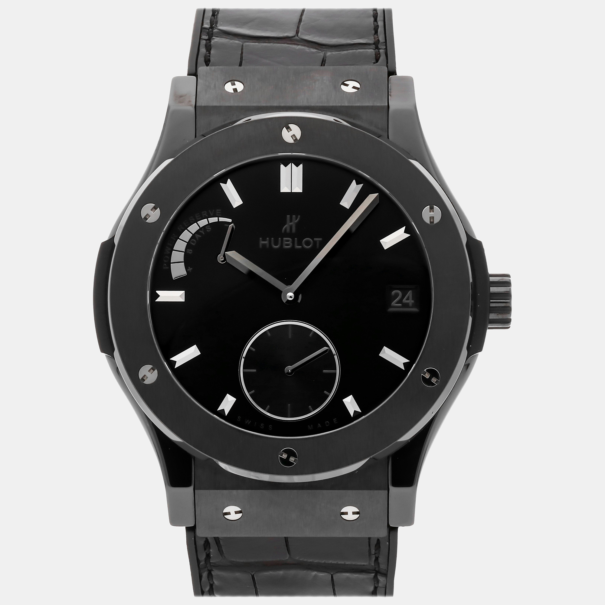 Hublot black ceramic classic fusion 516.cm.1440.lr manual winding men's wristwatch 45 mm