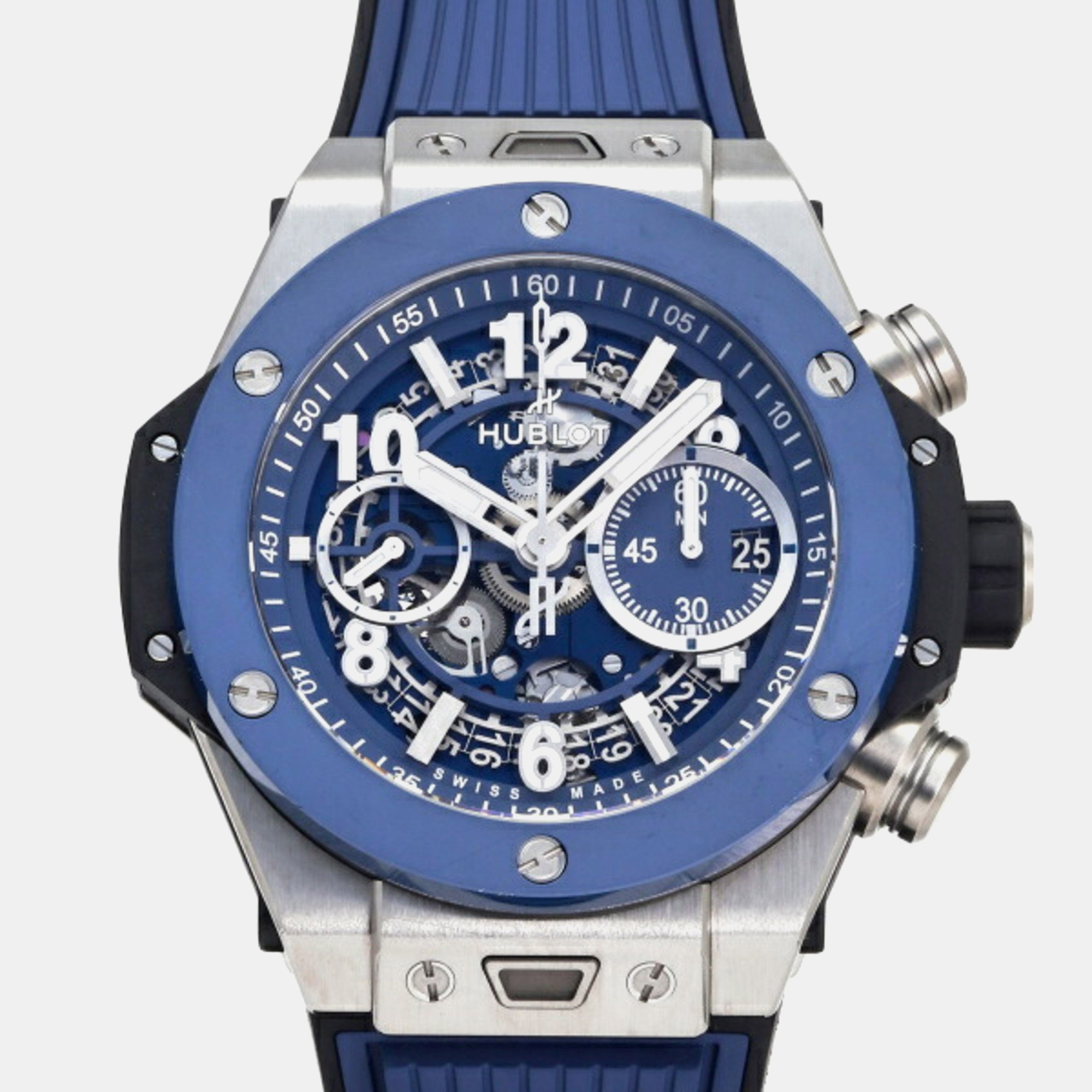 Hublot blue ceramic big bang automatic men's wristwatch 44 mm