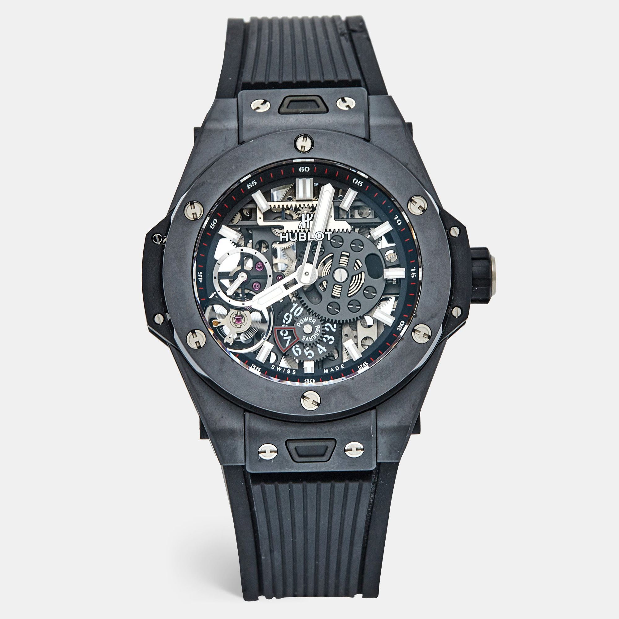 Hublot black ceramic titanium rubber big bang meca-10 black magic 414.ci.1123.rx men's wristwatch 45 mm