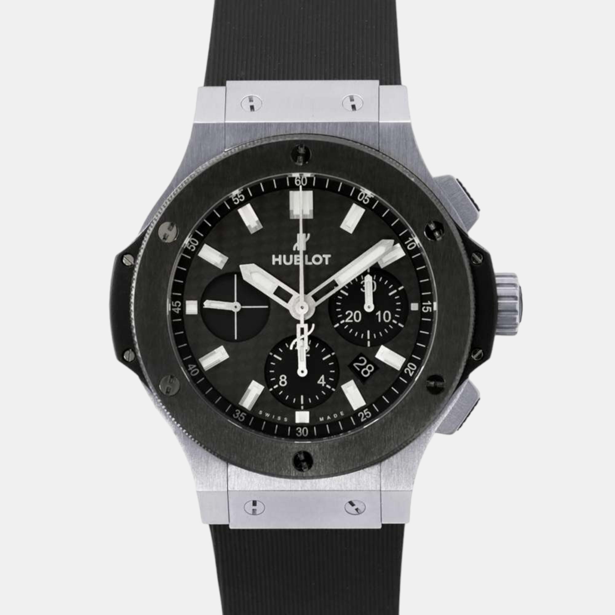 Hublot black stainless steel ceramic big bang automatic men's wristwatch 44 mm