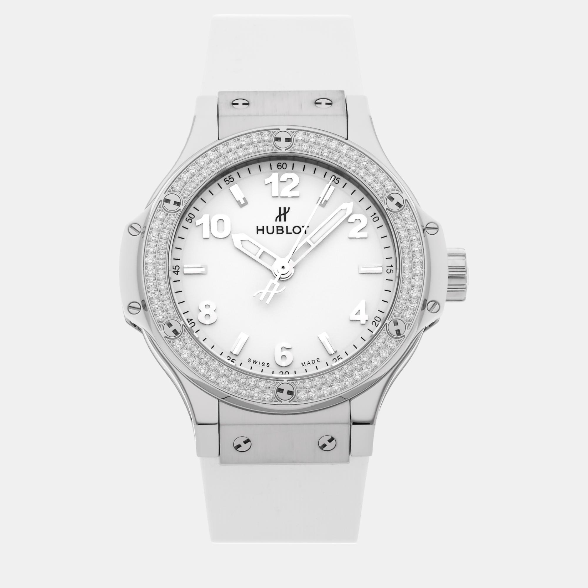 Hublot white stainless steel big bang 361.se.2010.rw.1104  quartz men's wristwatch 38 mm