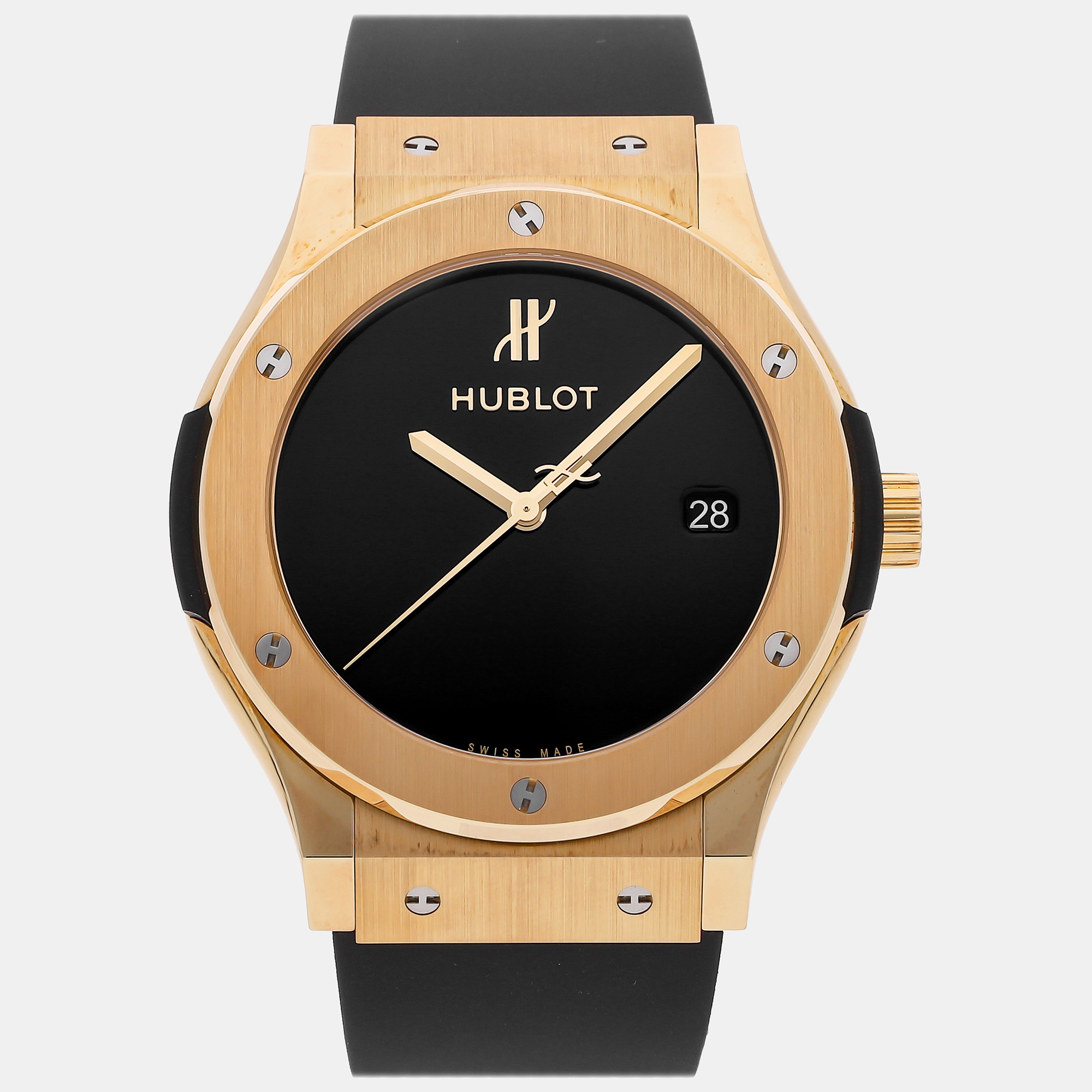 Hublot black 18k yellow gold classic fusion 511.vx.1280.rx.mdm40 automatic men's wristwatch 45 mm