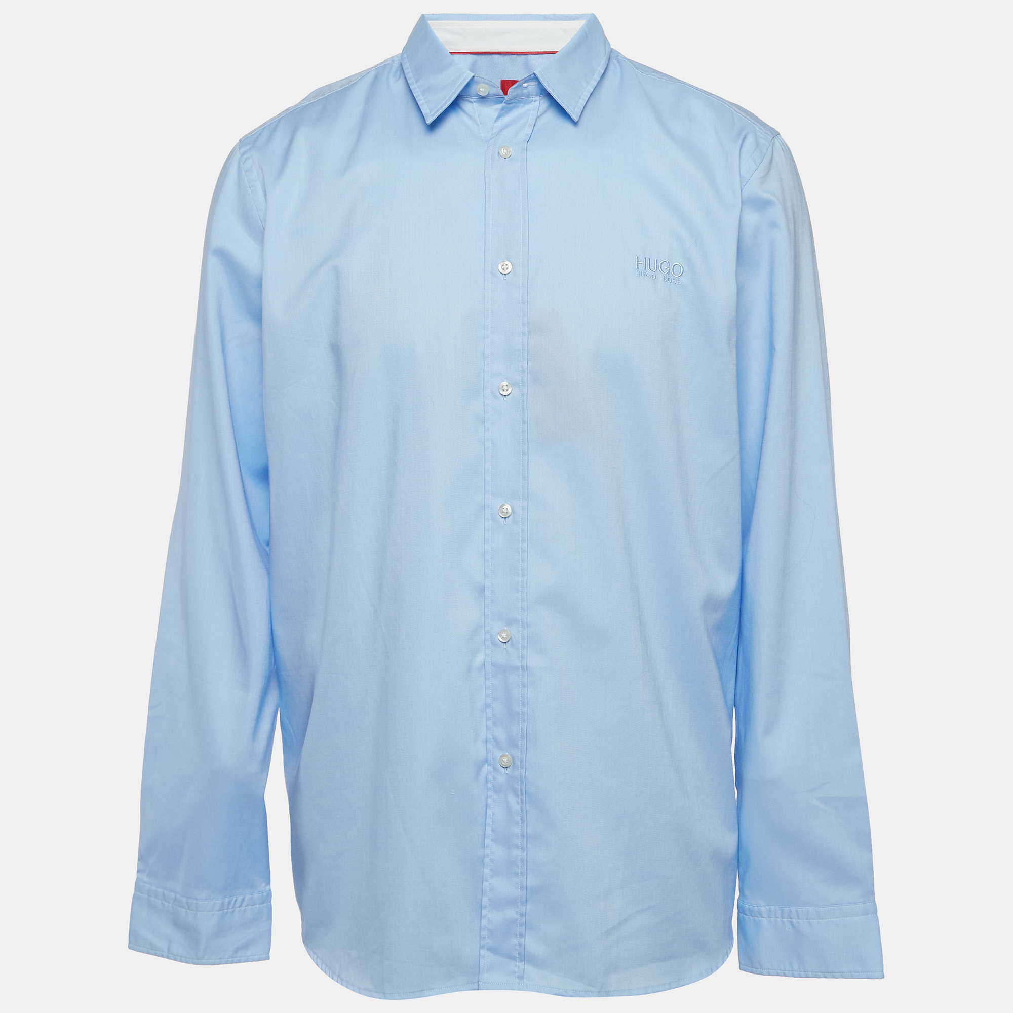 Hugo boss blue logo embroidered cotton long sleeve shirt xxxl