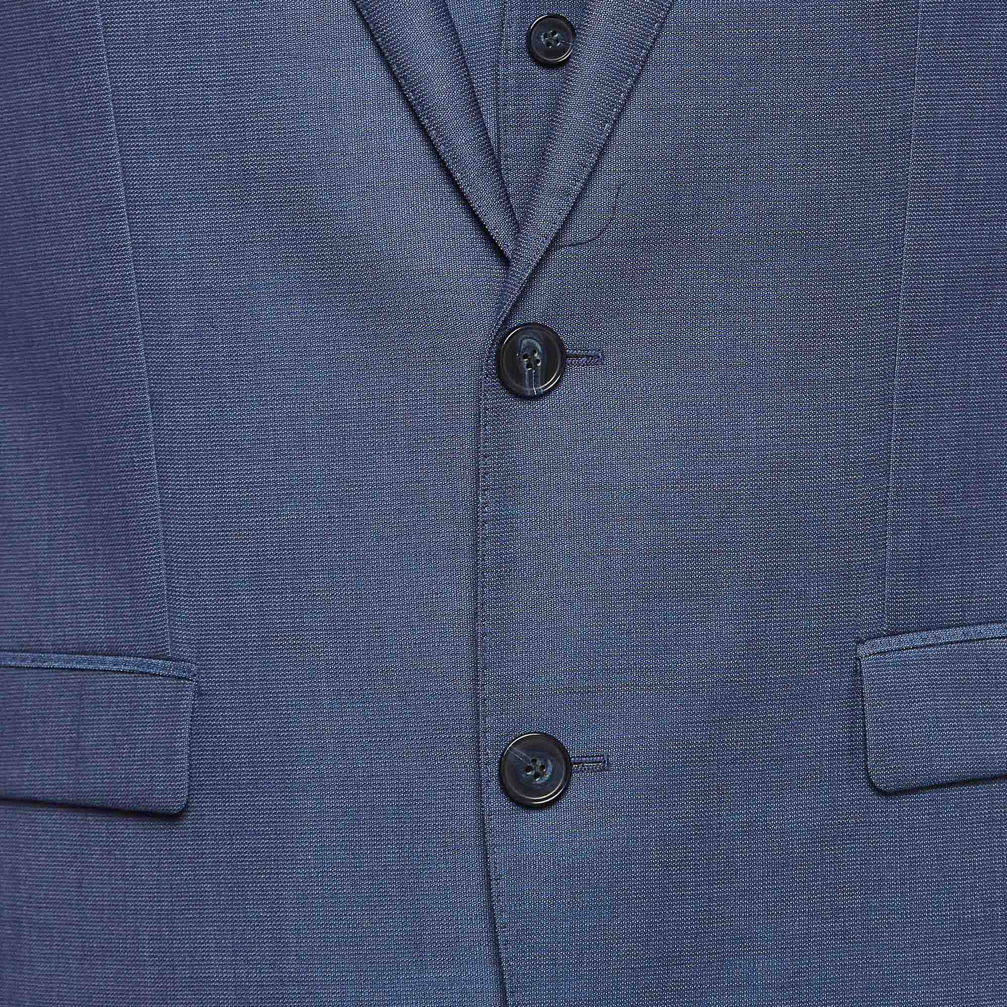 Hugo Boss Blue Wool Single Breasted Three Piece Pants Suit L