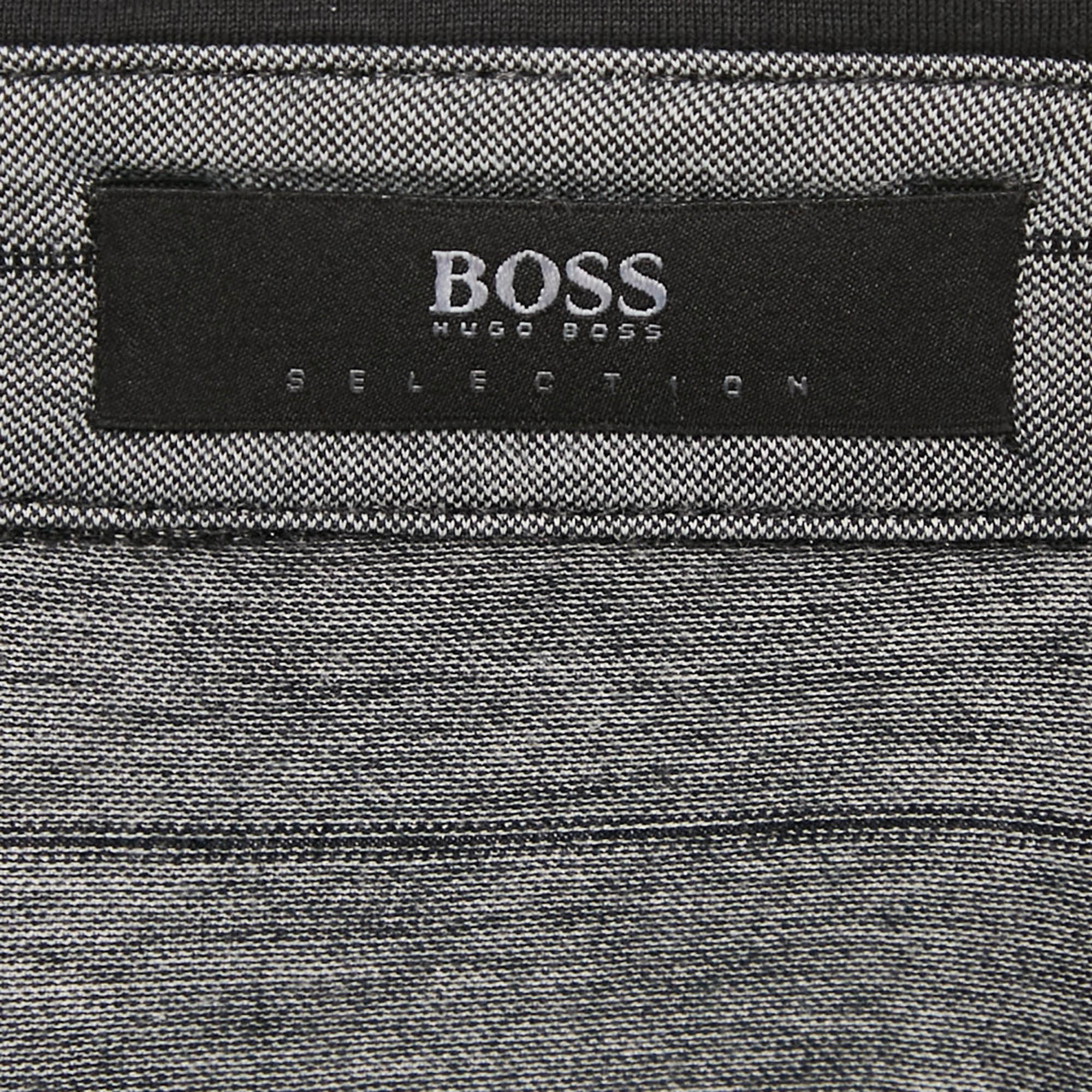 Boss By Hugo Boss Grey Striped Jersey Long Sleeve Polo T-Shirt L