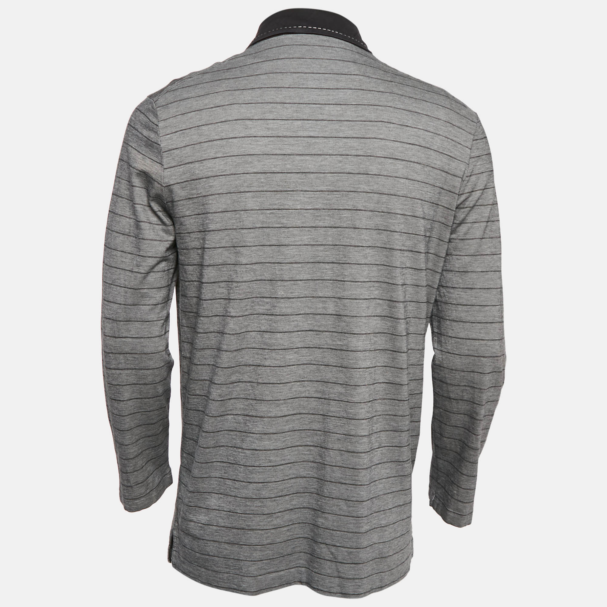 Boss By Hugo Boss Grey Striped Jersey Long Sleeve Polo T-Shirt L