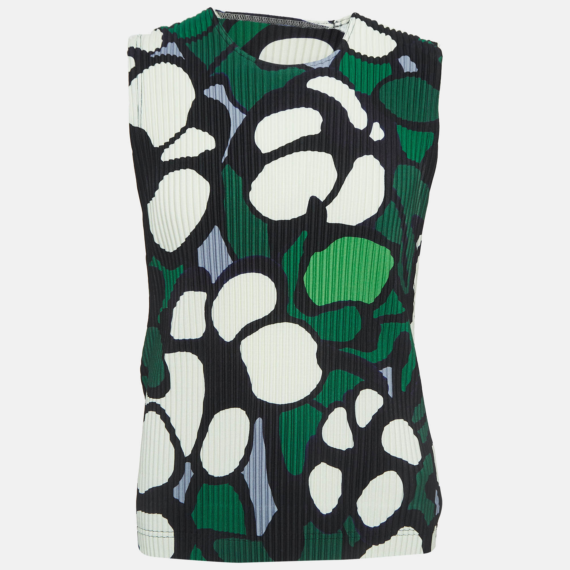 Issey miyake homme plisse issey miyale homme plisse green printed stretch knit tank top one size