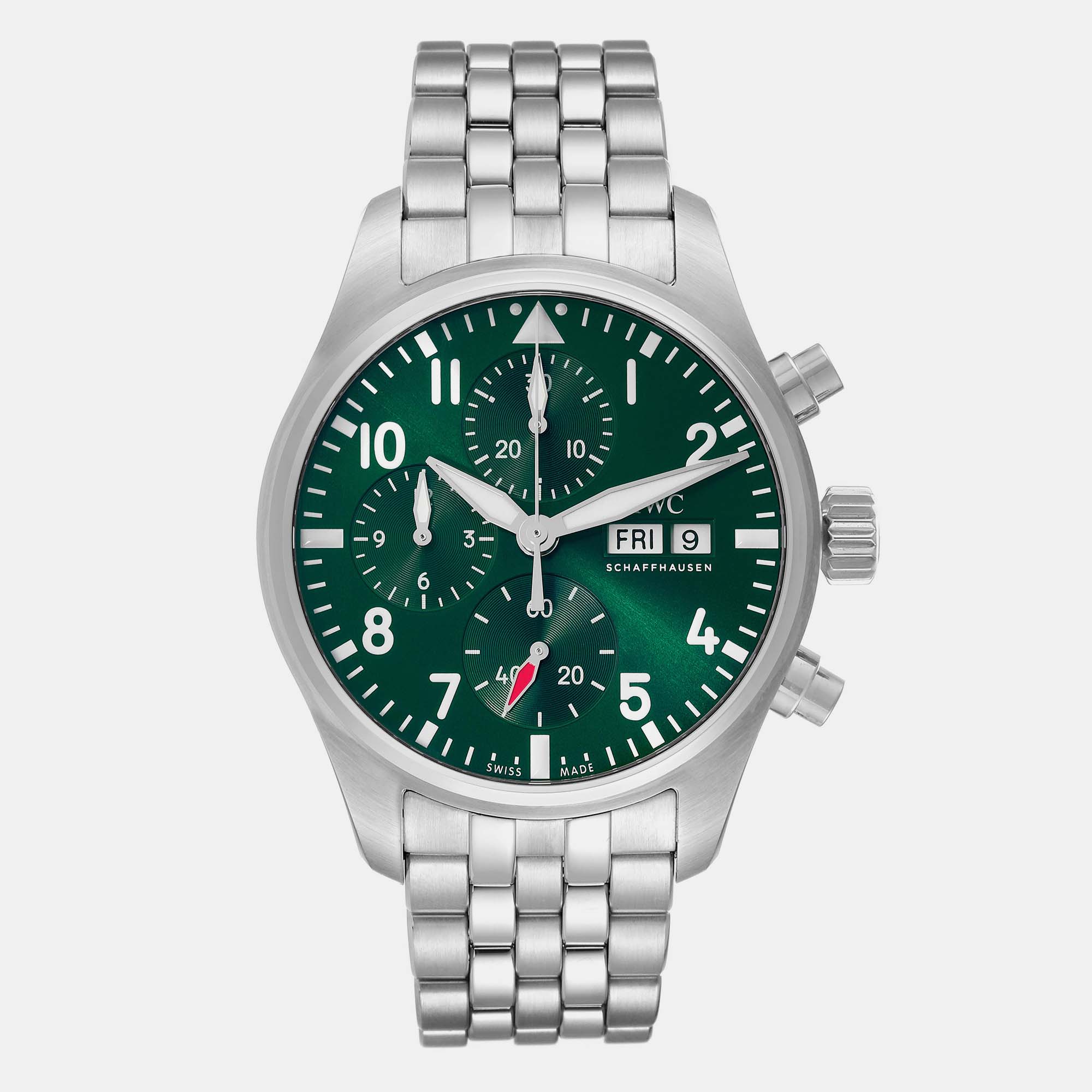IWC Green Stainless Steel Pilot IW388104 Automatic Men's Wristwatch 41 Mm