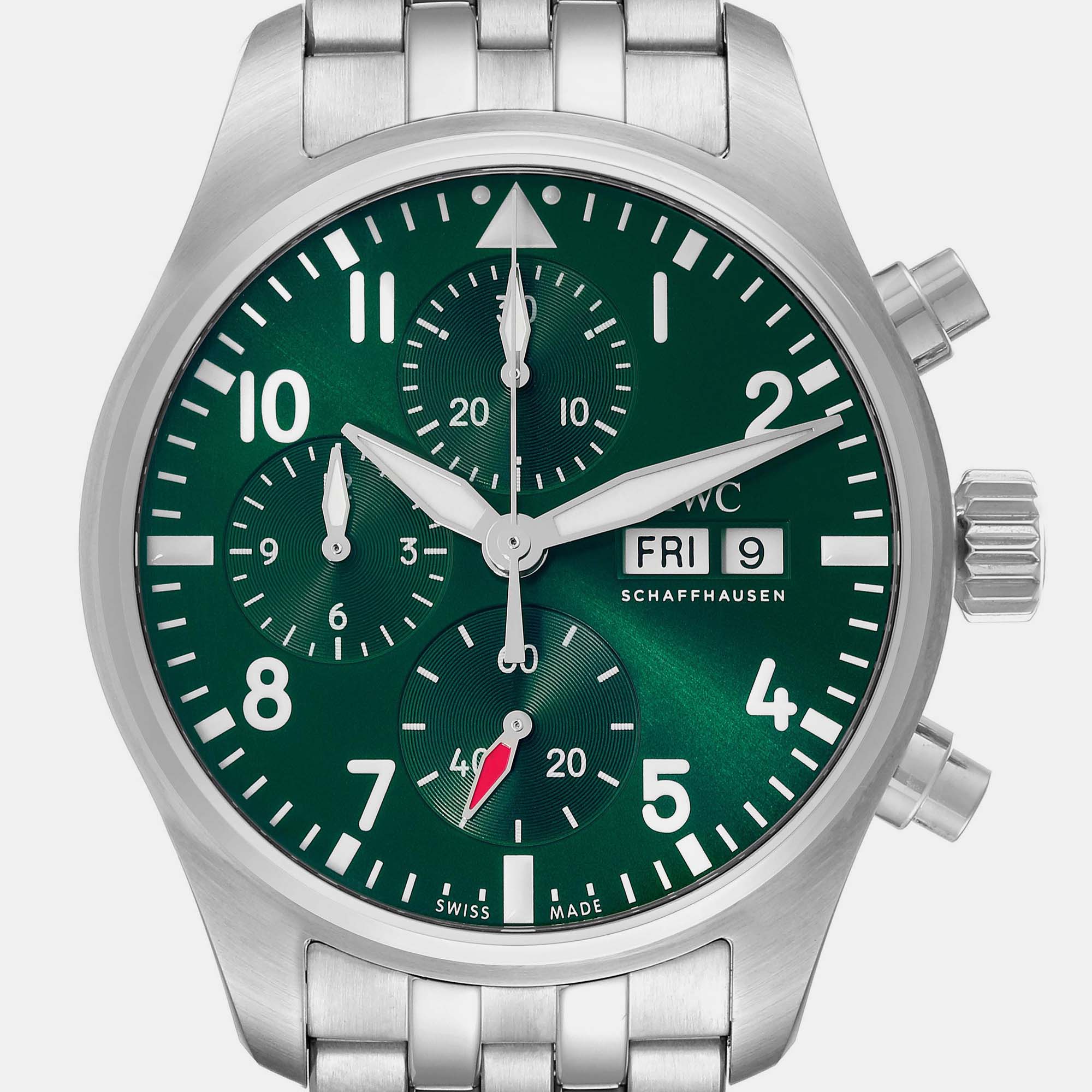 IWC Green Stainless Steel Pilot IW388104 Automatic Men's Wristwatch 41 Mm