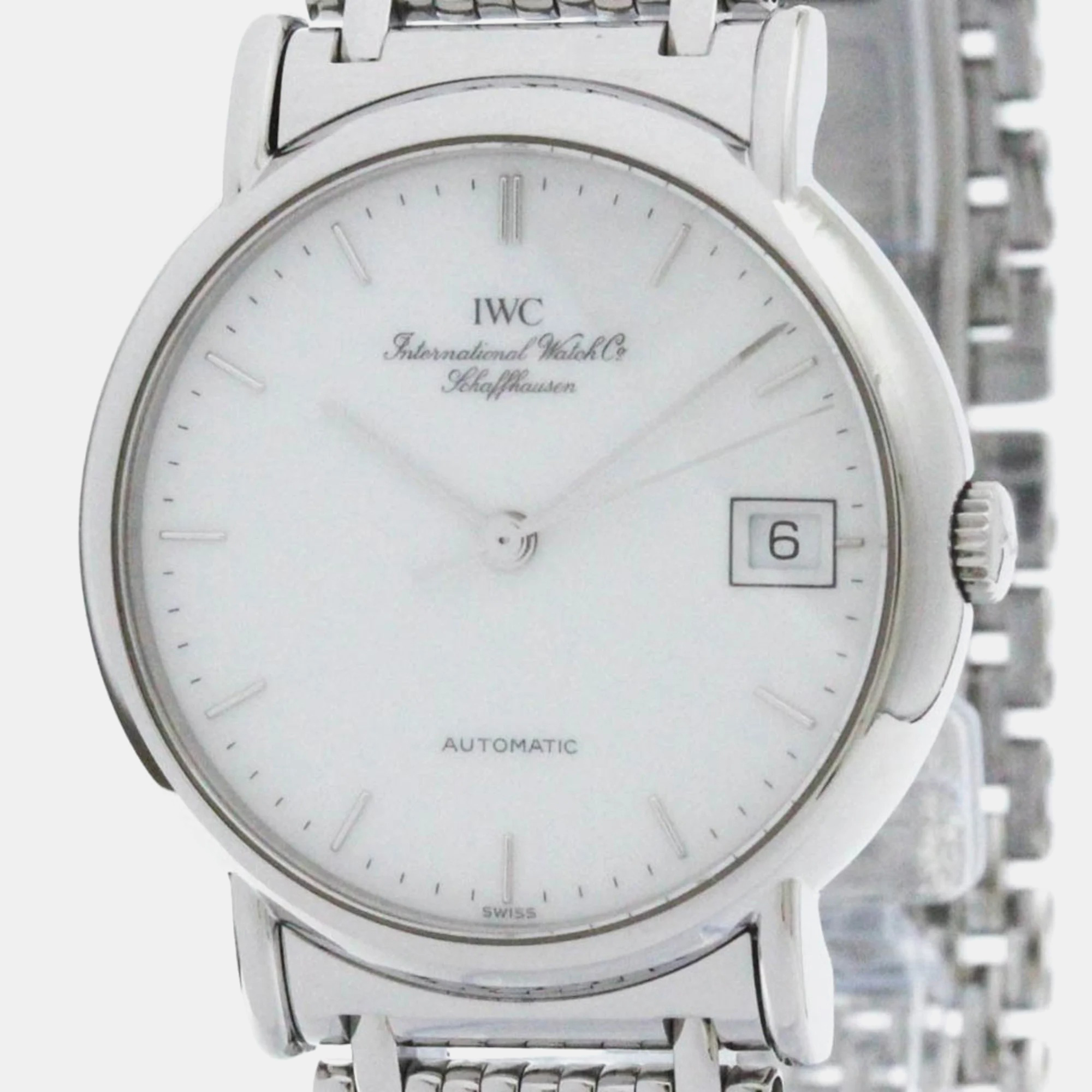 Iwc white stainless steel portofino automatic men's wristwatch 34 mm