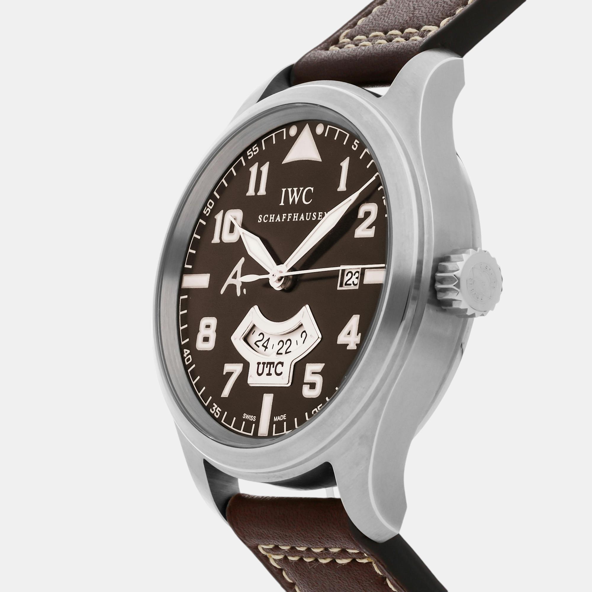 IWC Brown Stainless Steel Pilot's IW3261-04 Automatic Men's Wristwatch 44 Mm