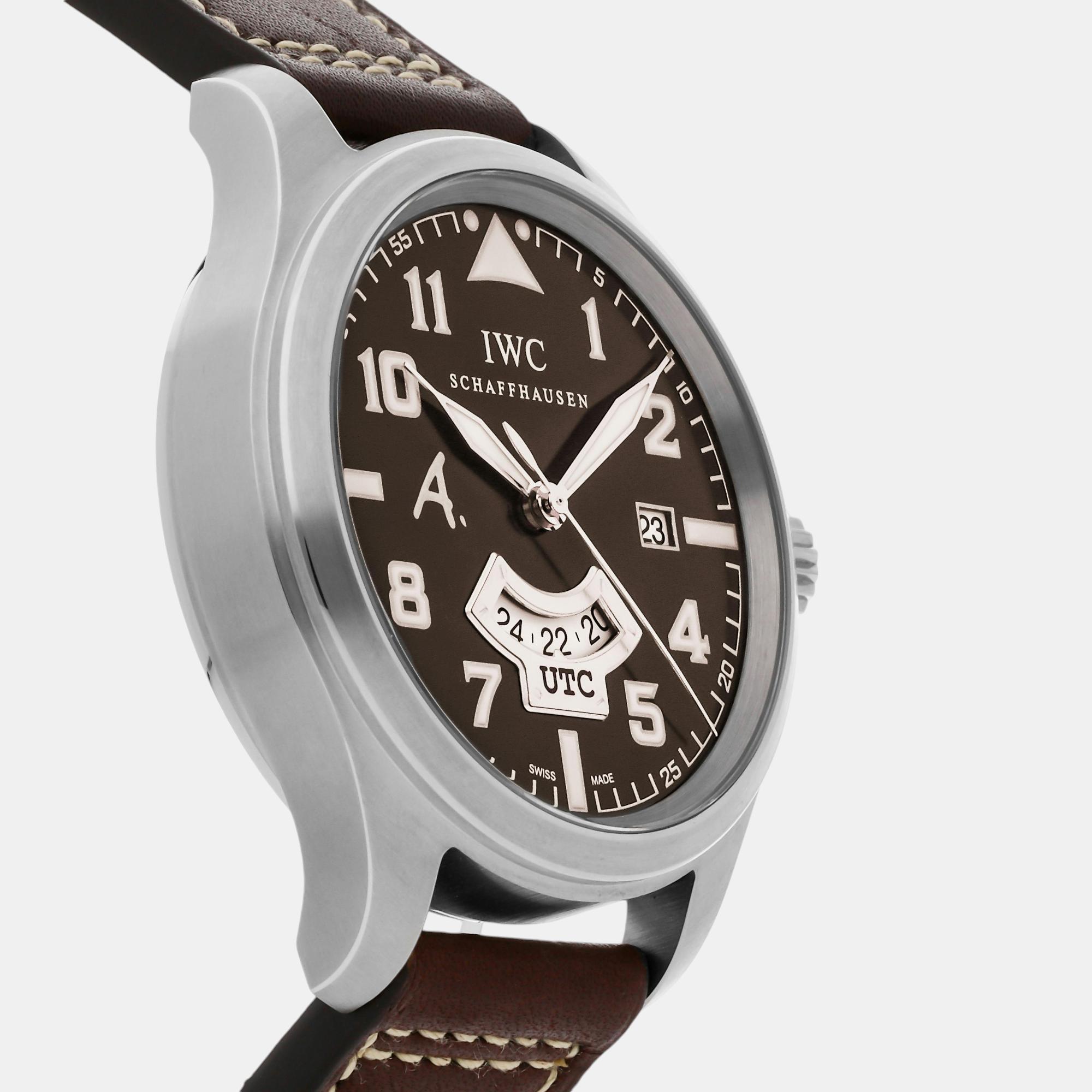 IWC Brown Stainless Steel Pilot's IW3261-04 Automatic Men's Wristwatch 44 Mm