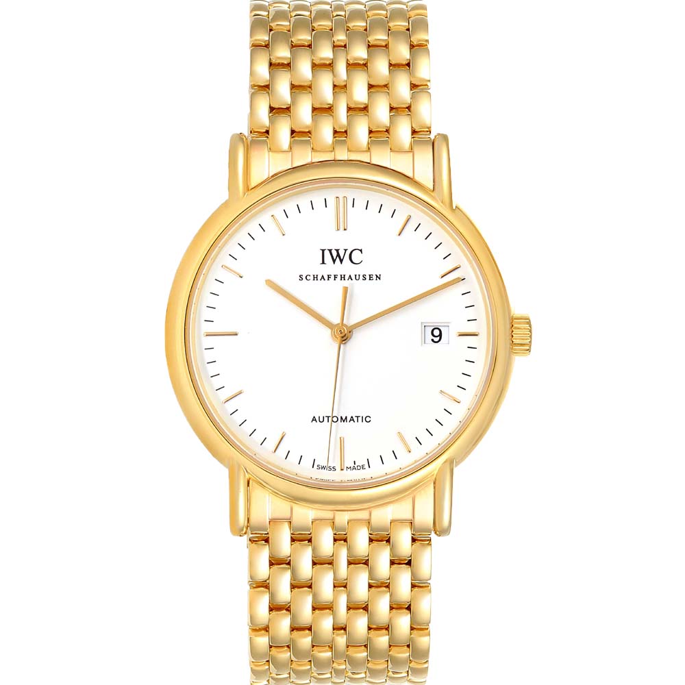 IWC White 18k Yellow Gold Portofino IW925101 Men's Wristwatch 37 MM