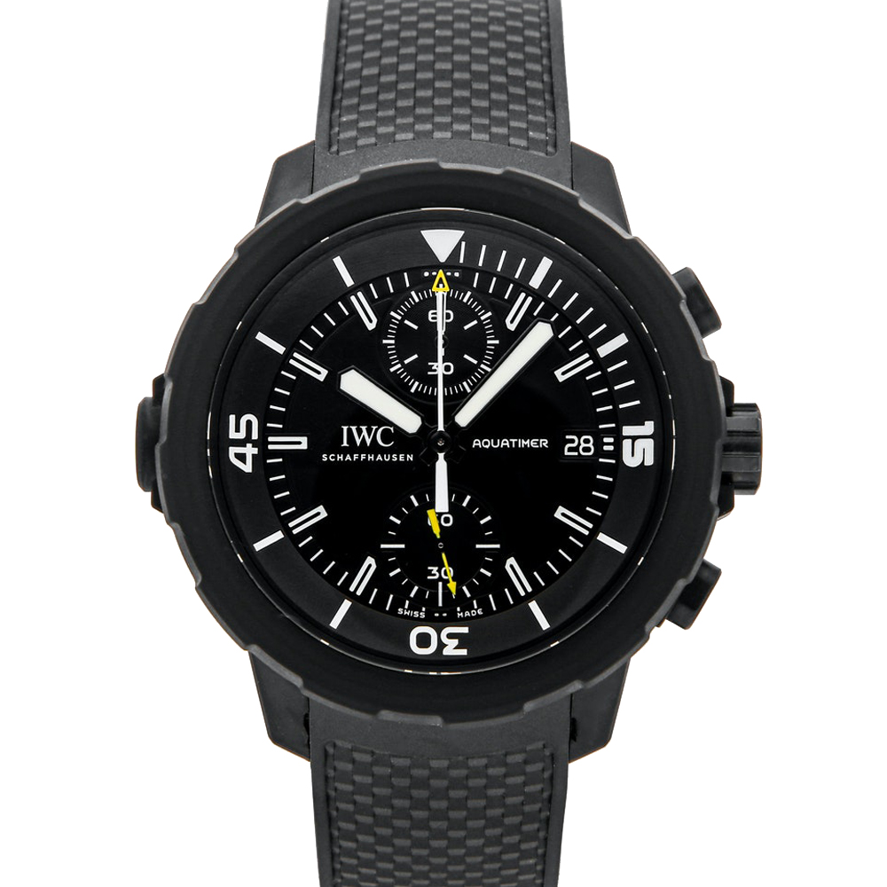 IWC Black Rubber Coated Stainless Steel Aquatimer Chronograph Edition Galapagos Islands IW3795-02 Men's Wristwatch 45 MM